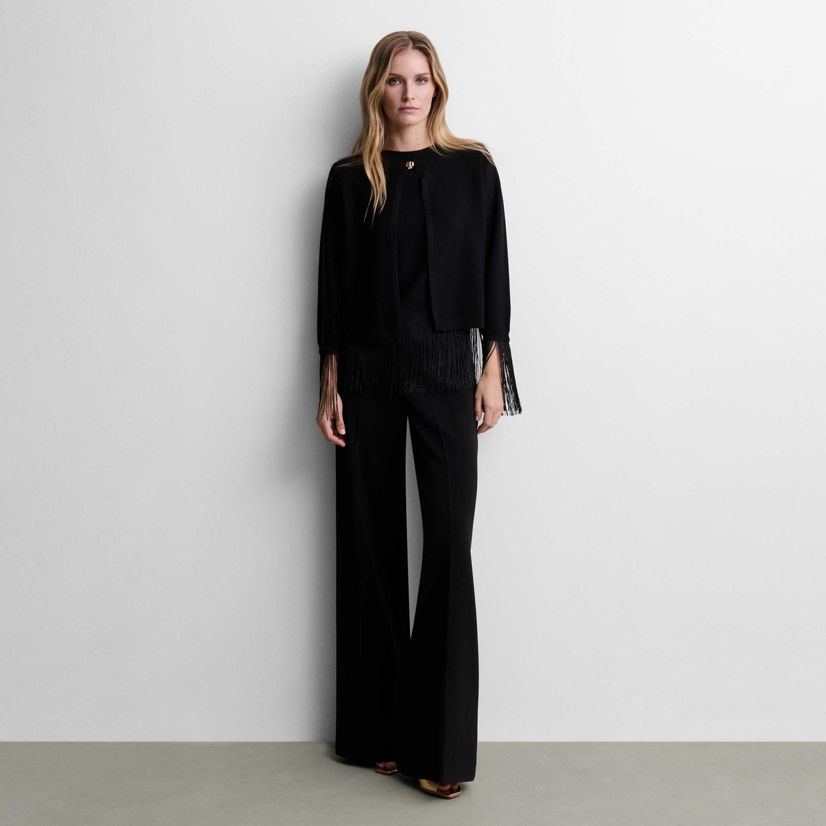 Lurex knit bolero with fringe
