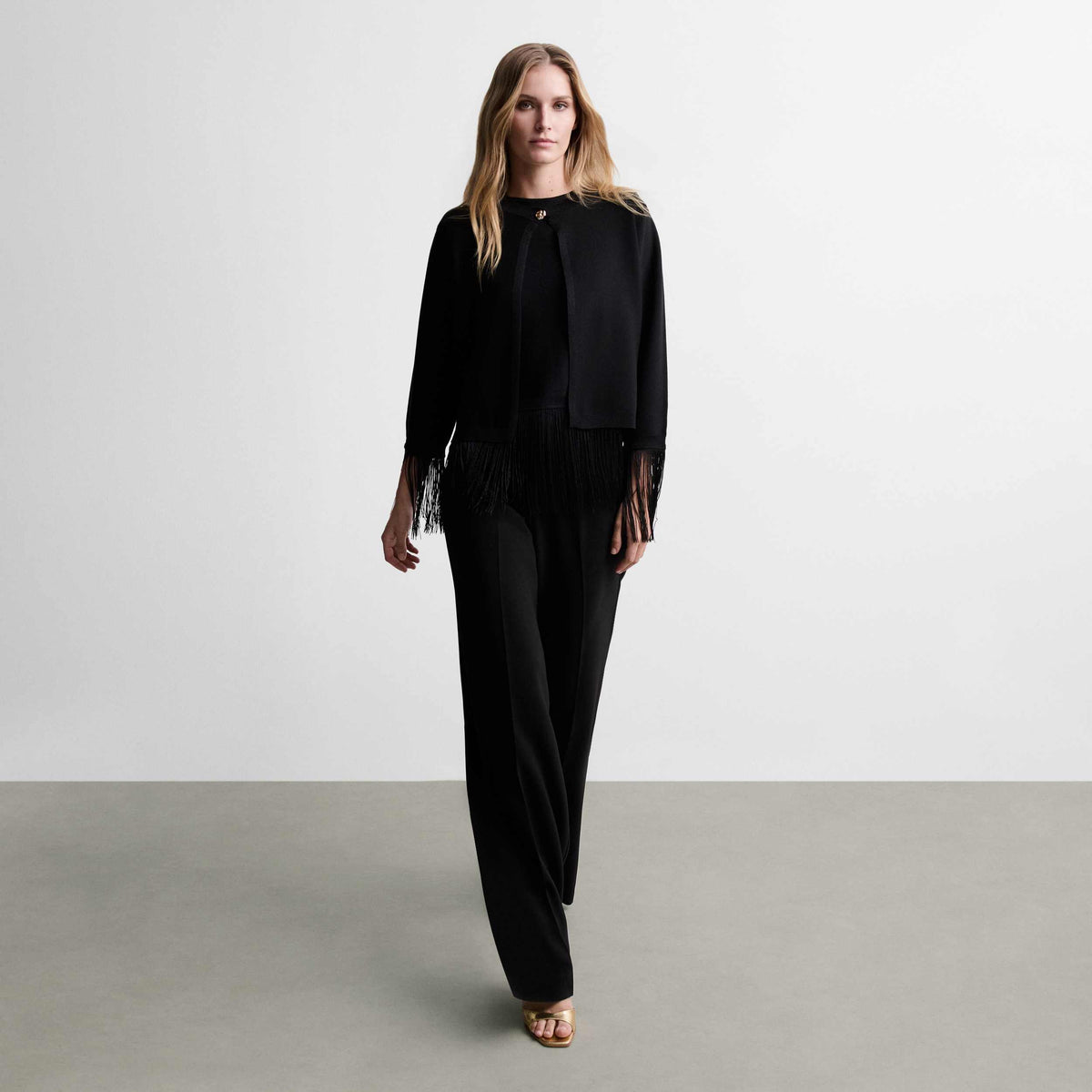 Lurex knit bolero with fringe