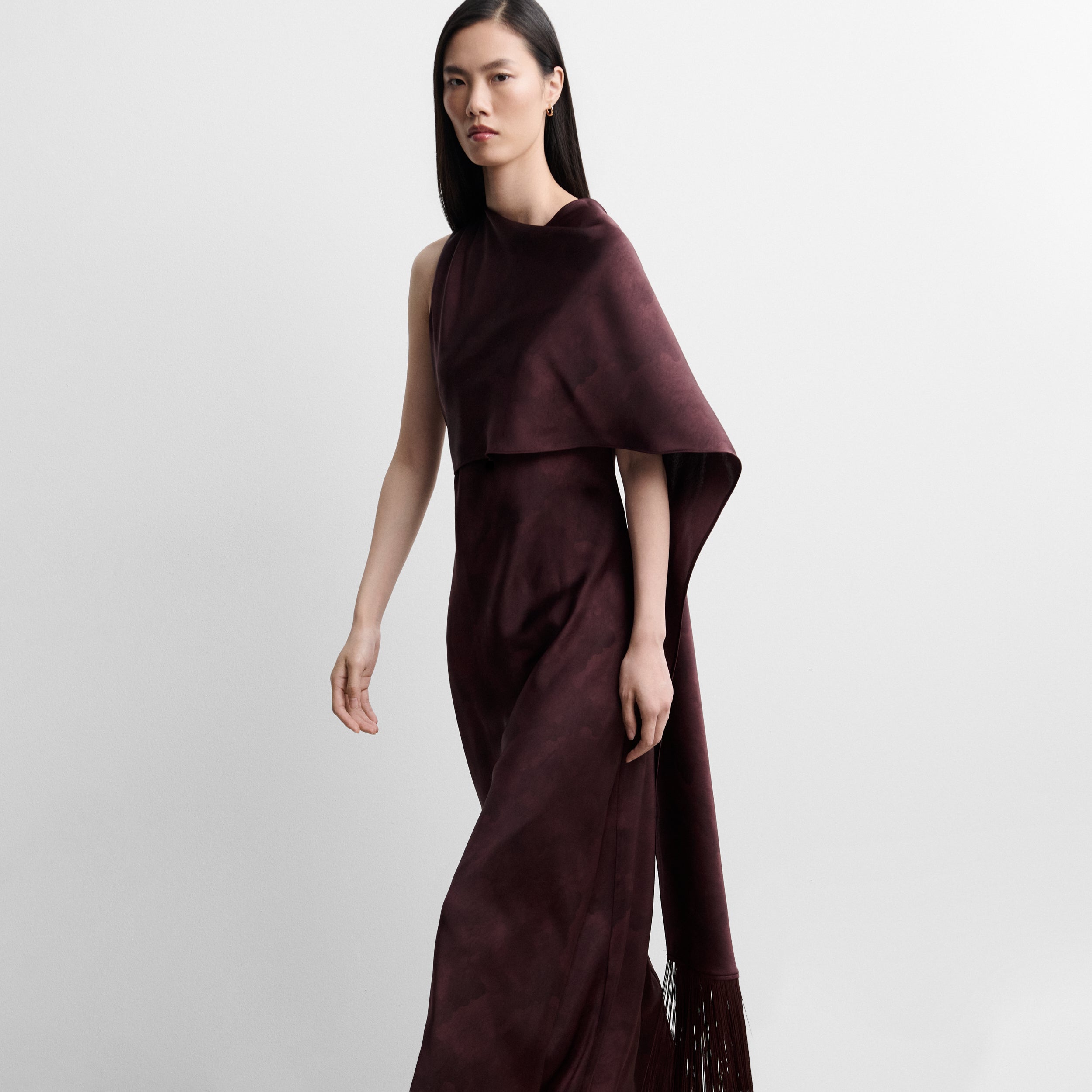 Long satin dress with shawl