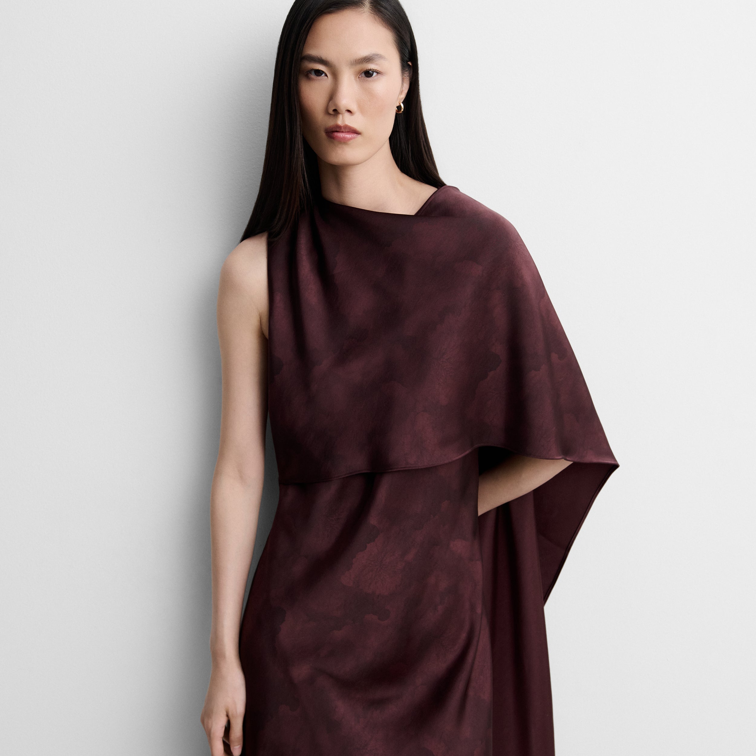 Long satin dress with shawl