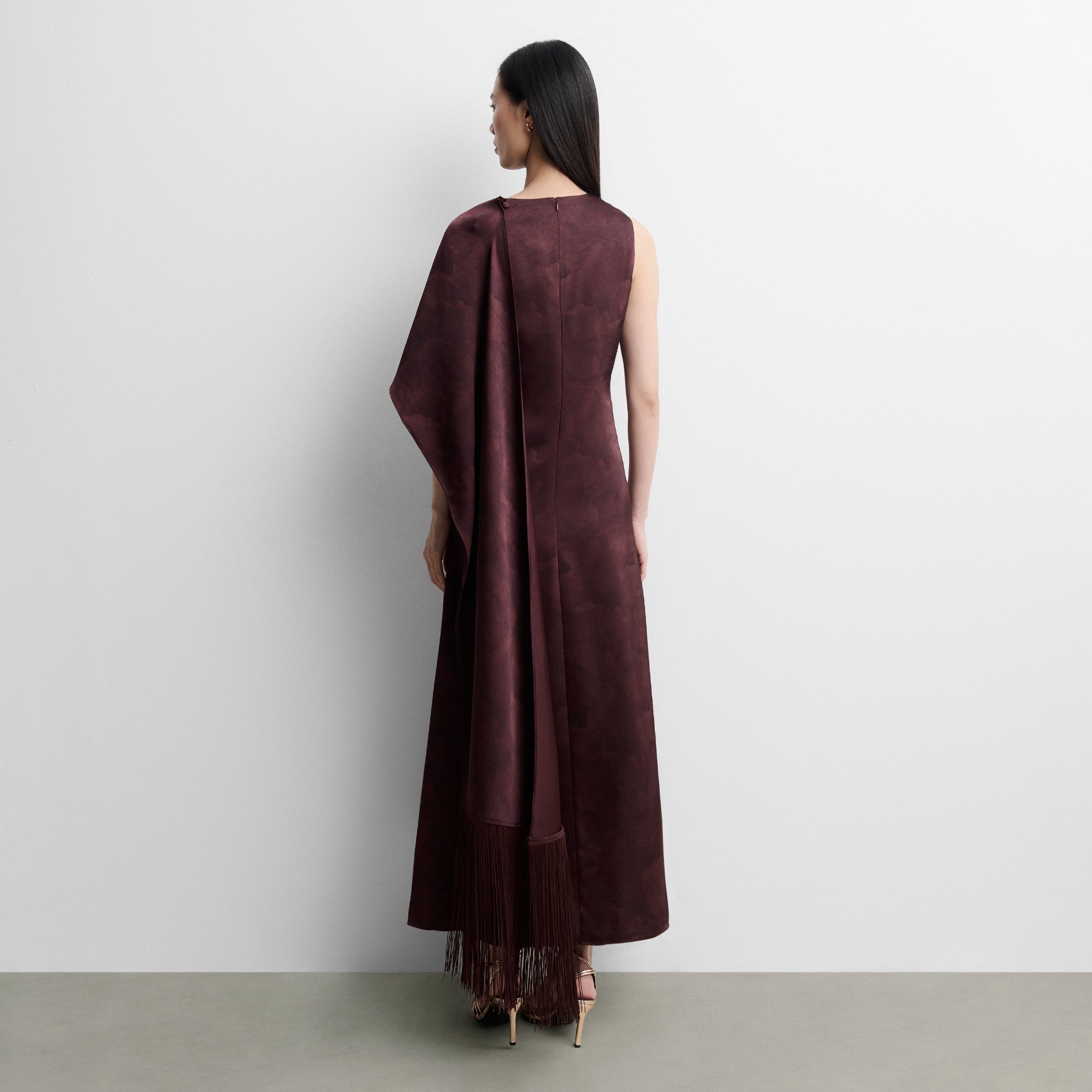 Long satin dress with shawl