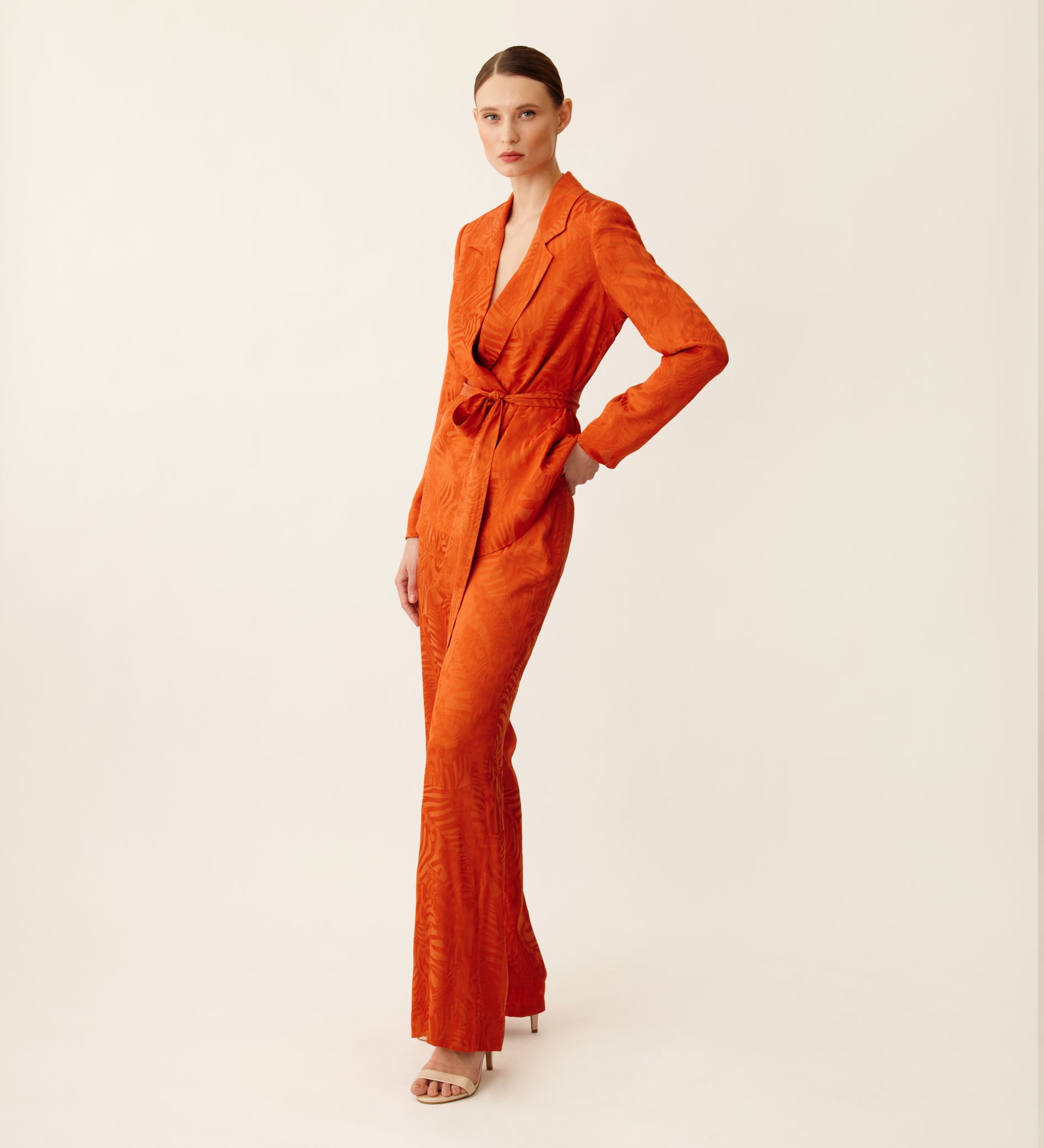 Pantalon largo jacquard fluído