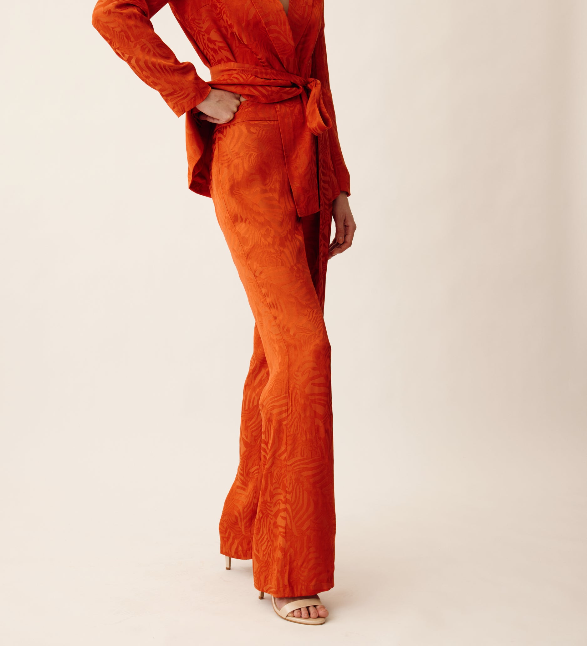 Pantalon largo jacquard fluído