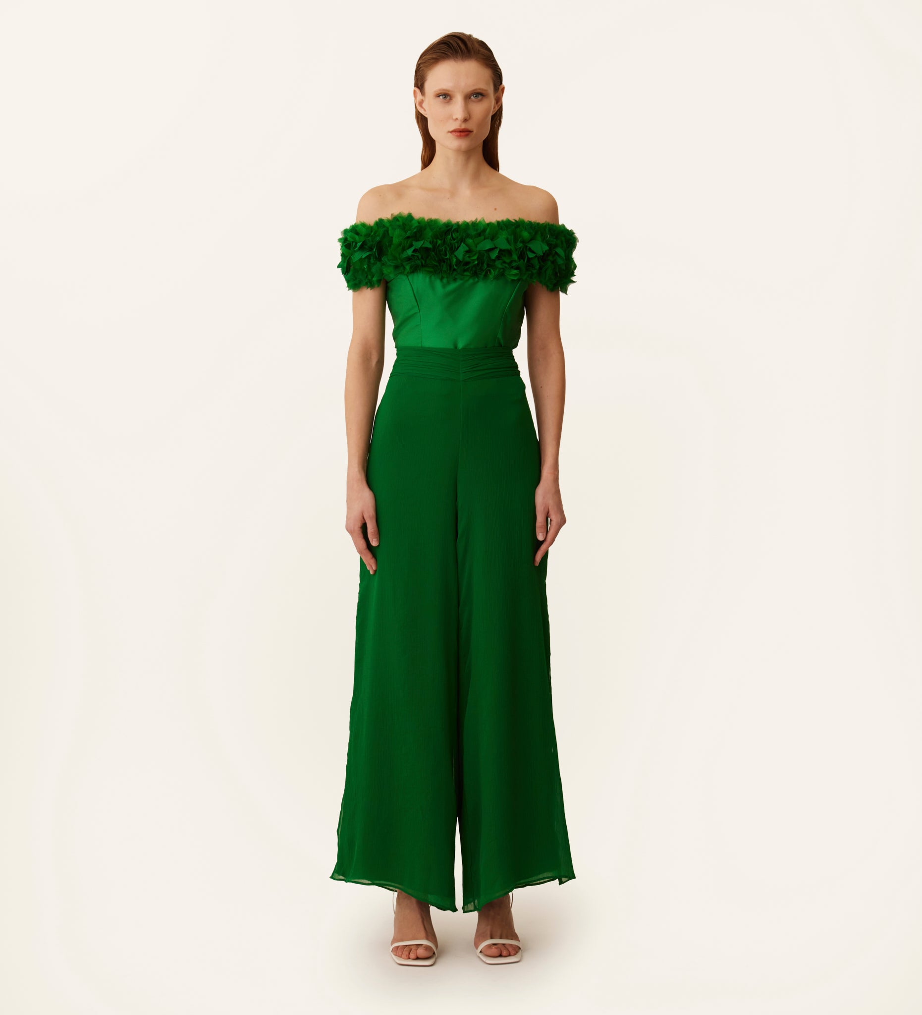 Taffeta bateau neckline top