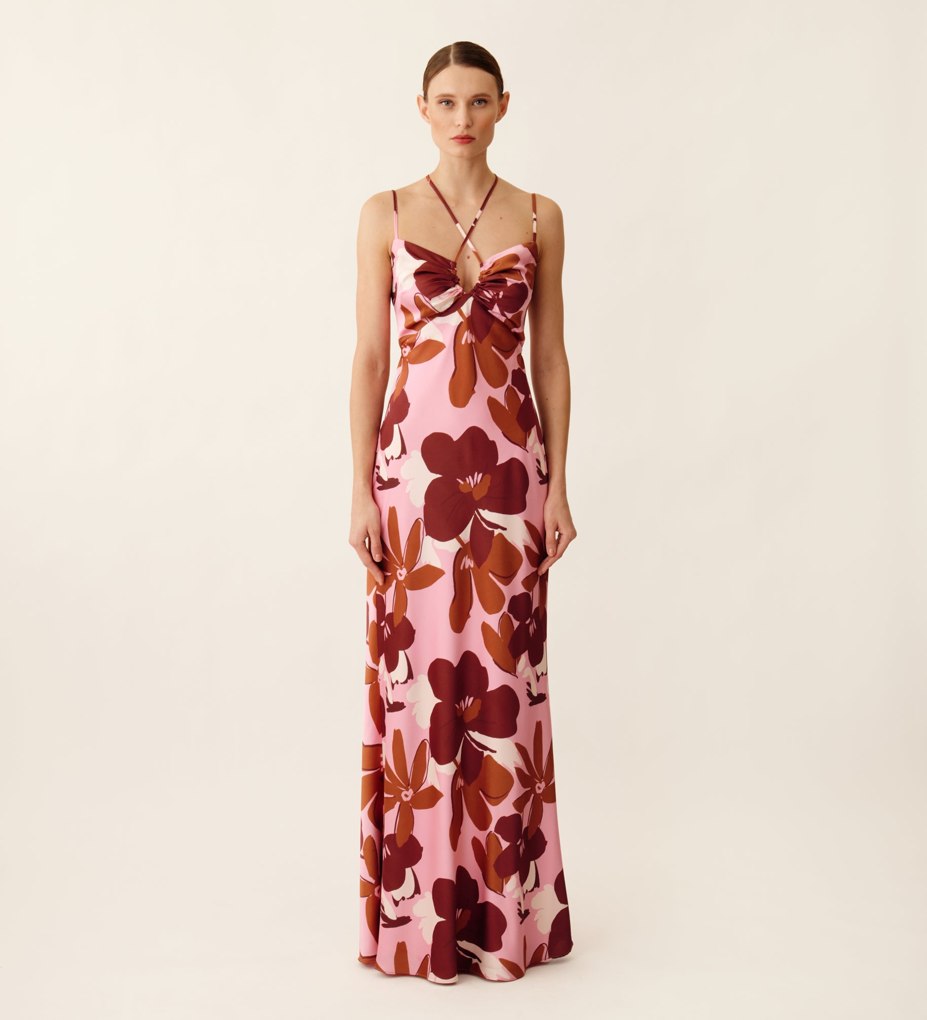 Robe longue en satin imprimé