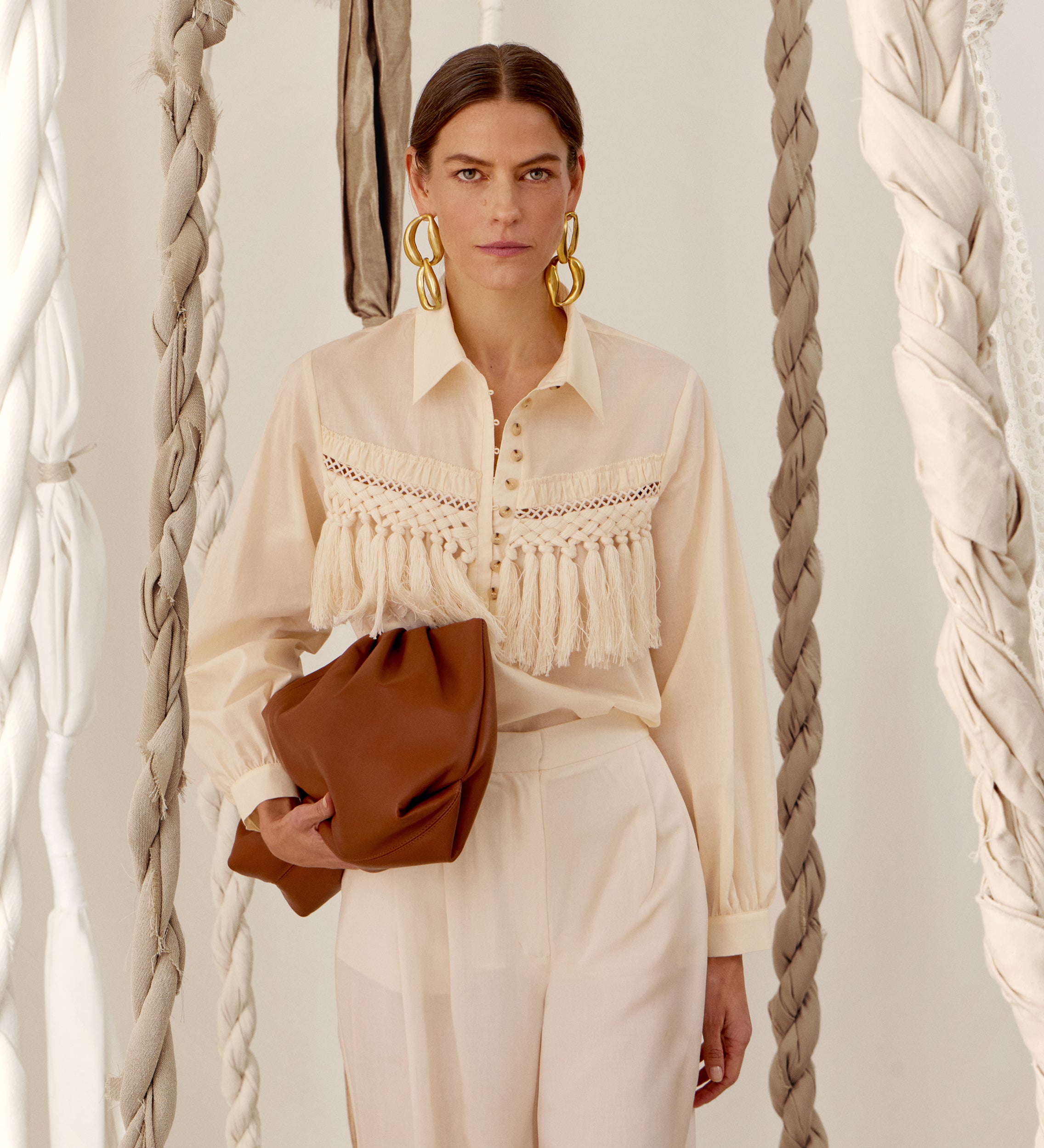 Blouse à empiècement à franges