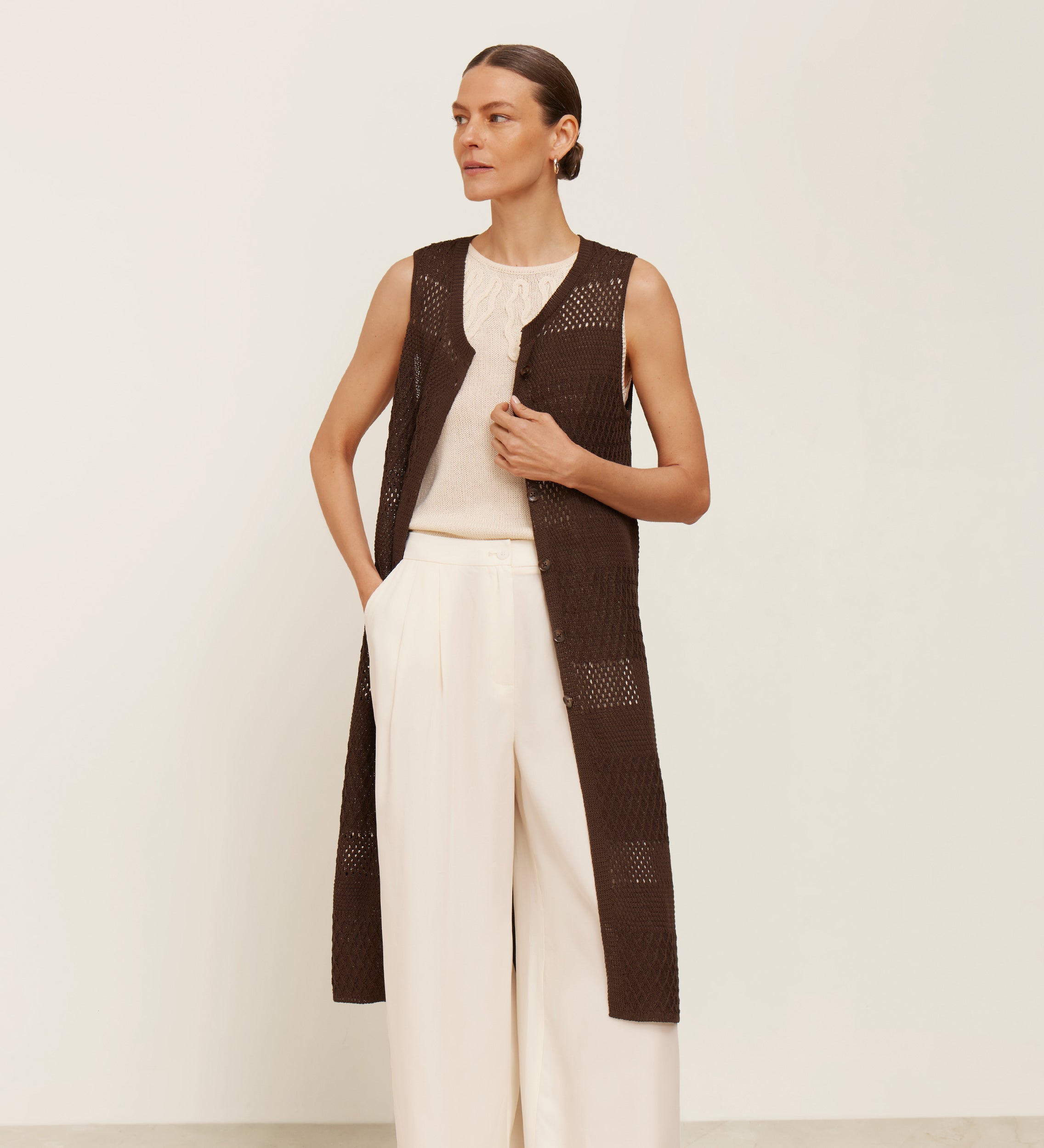 Openwork tricot vest