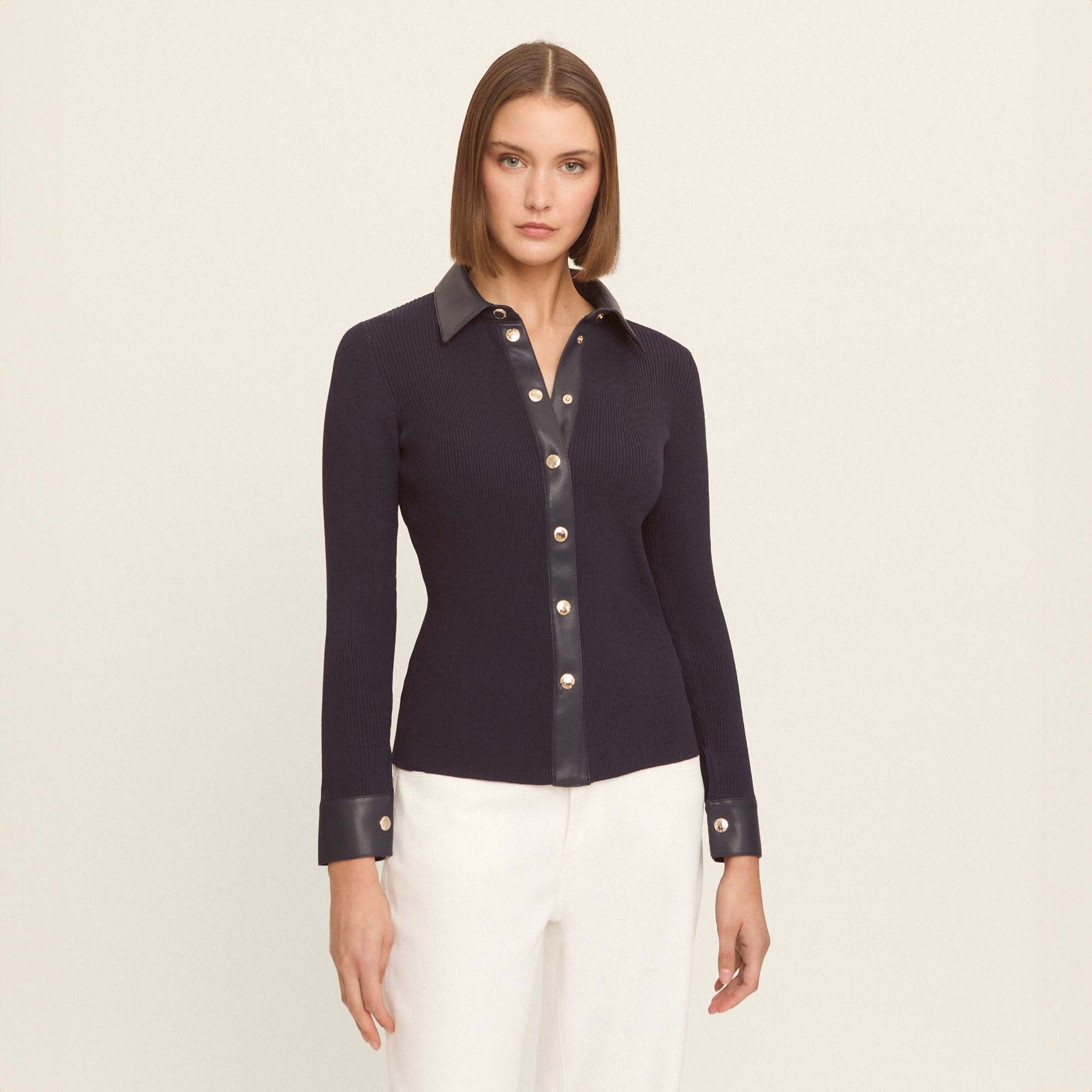 Cardigan en maille avec éco-cuir