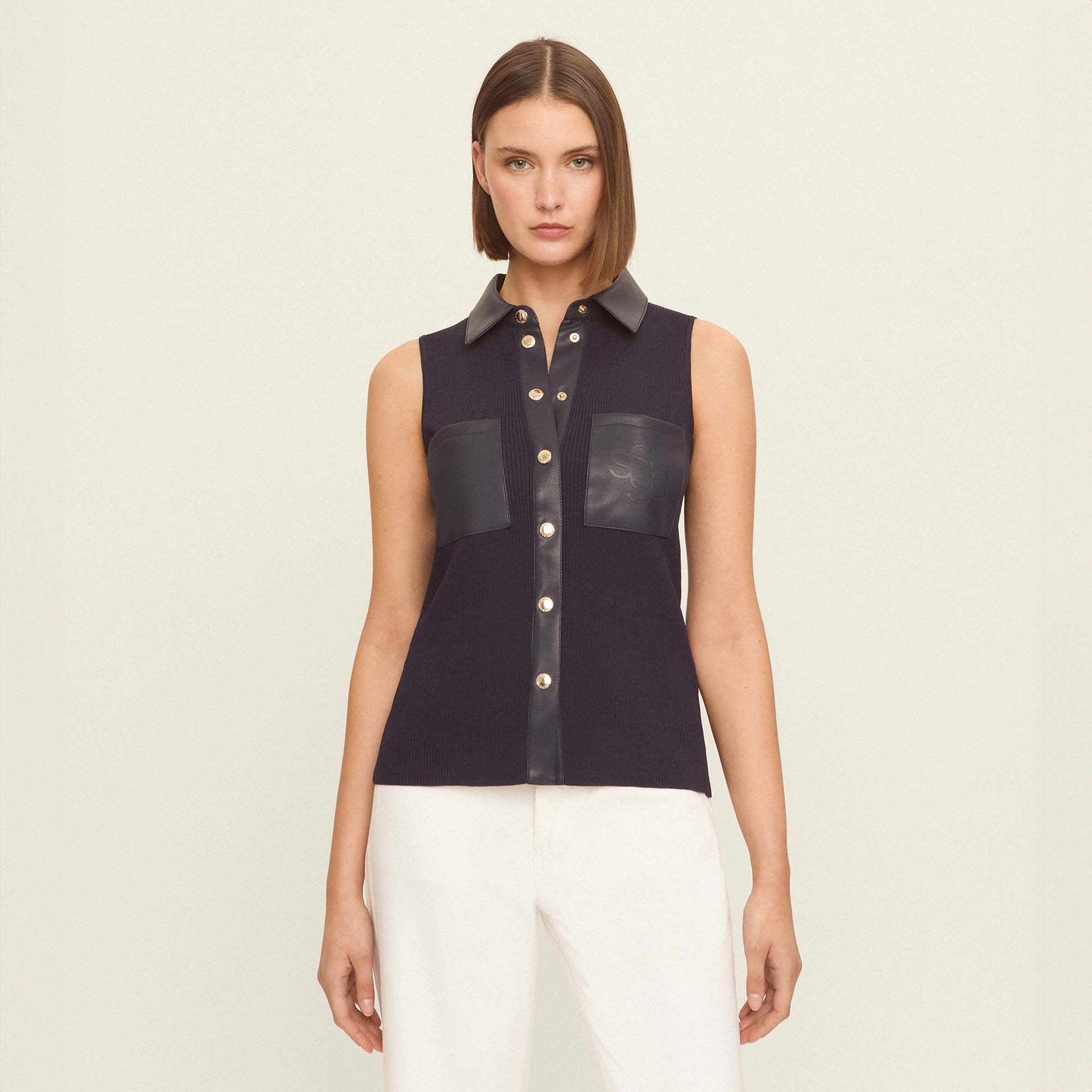 Top tricoté avec éco-cuir