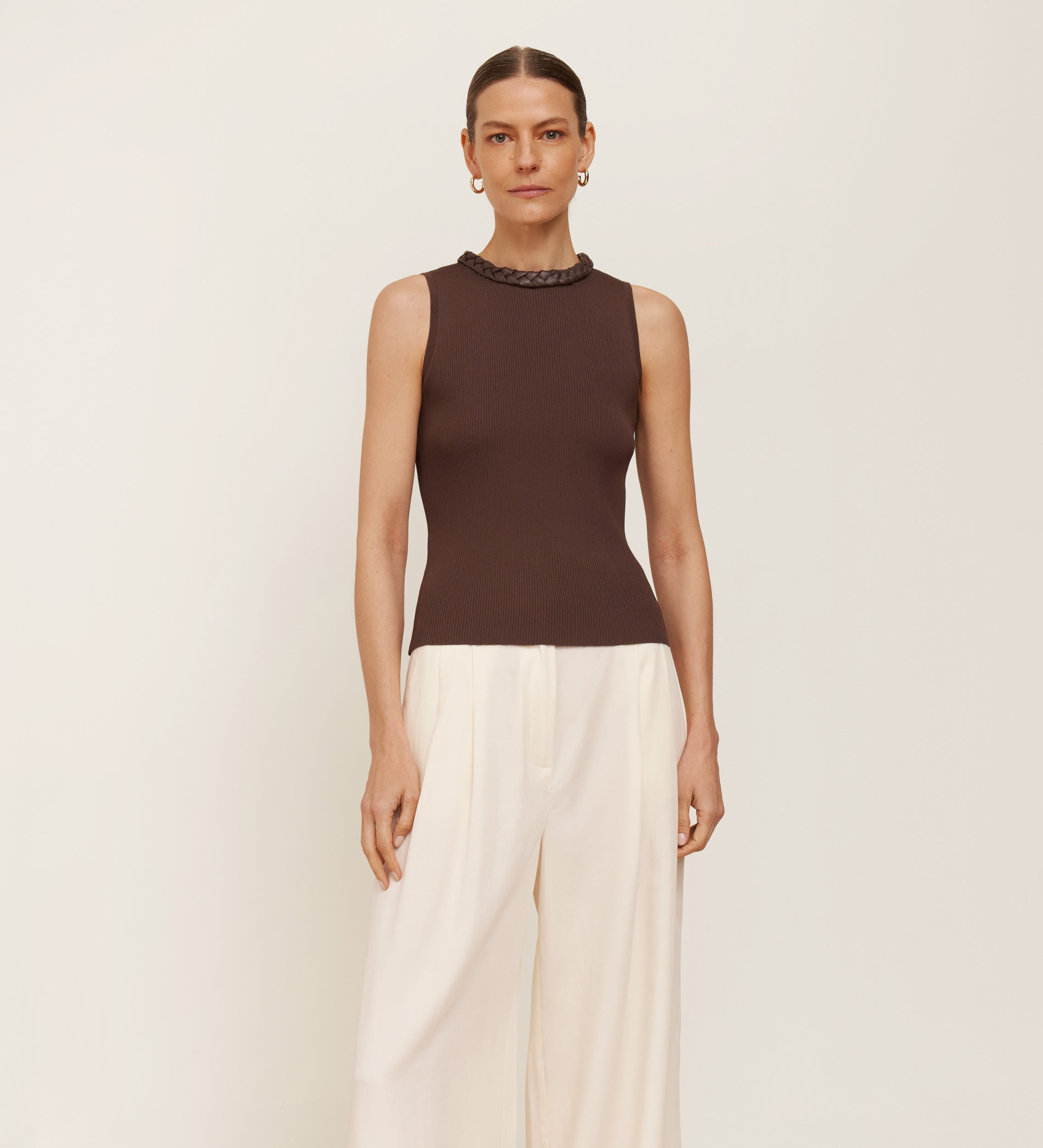 Eco-leather braid tricot top