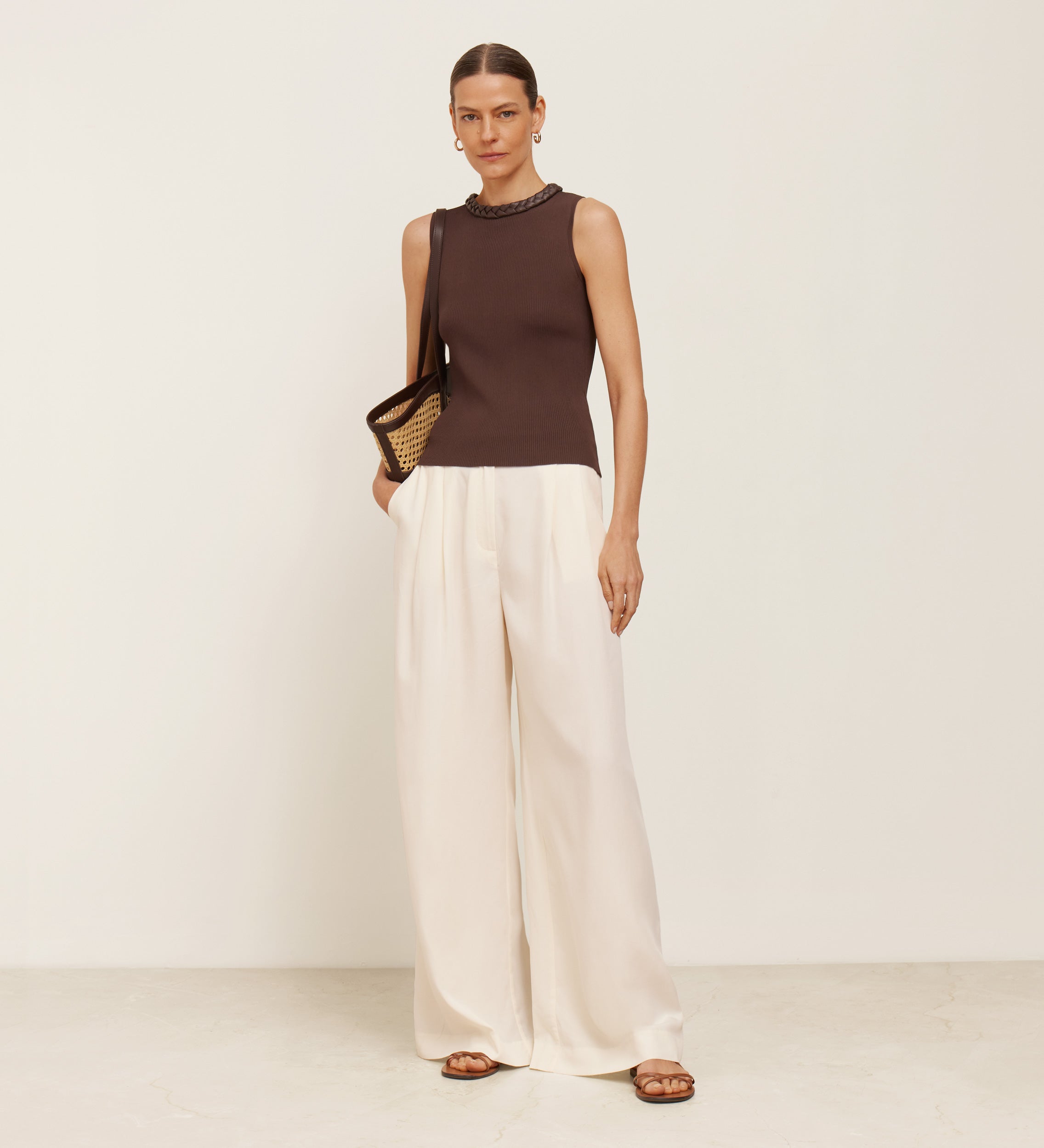Eco-leather braid tricot top