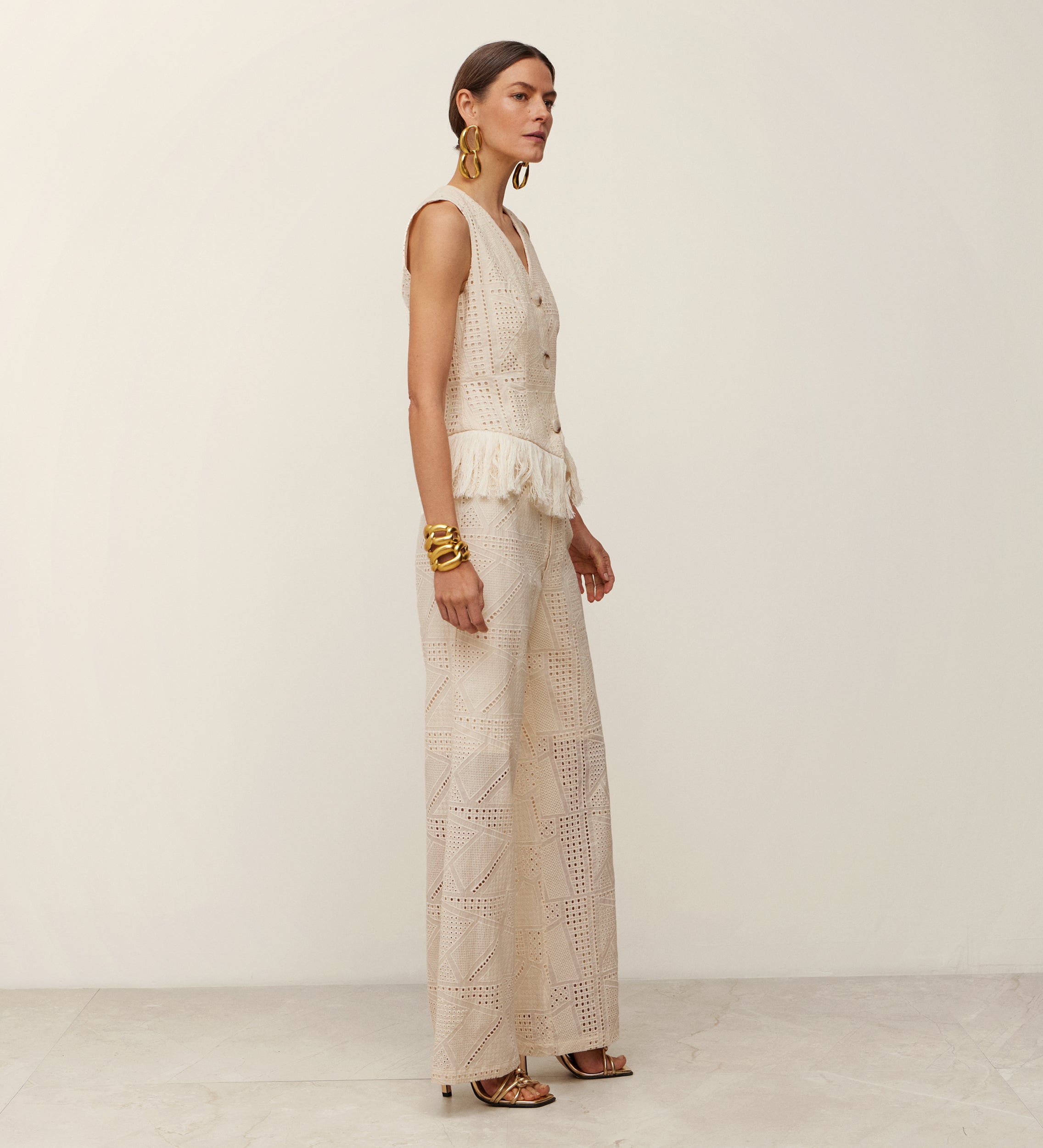Pantalon en coton brodé