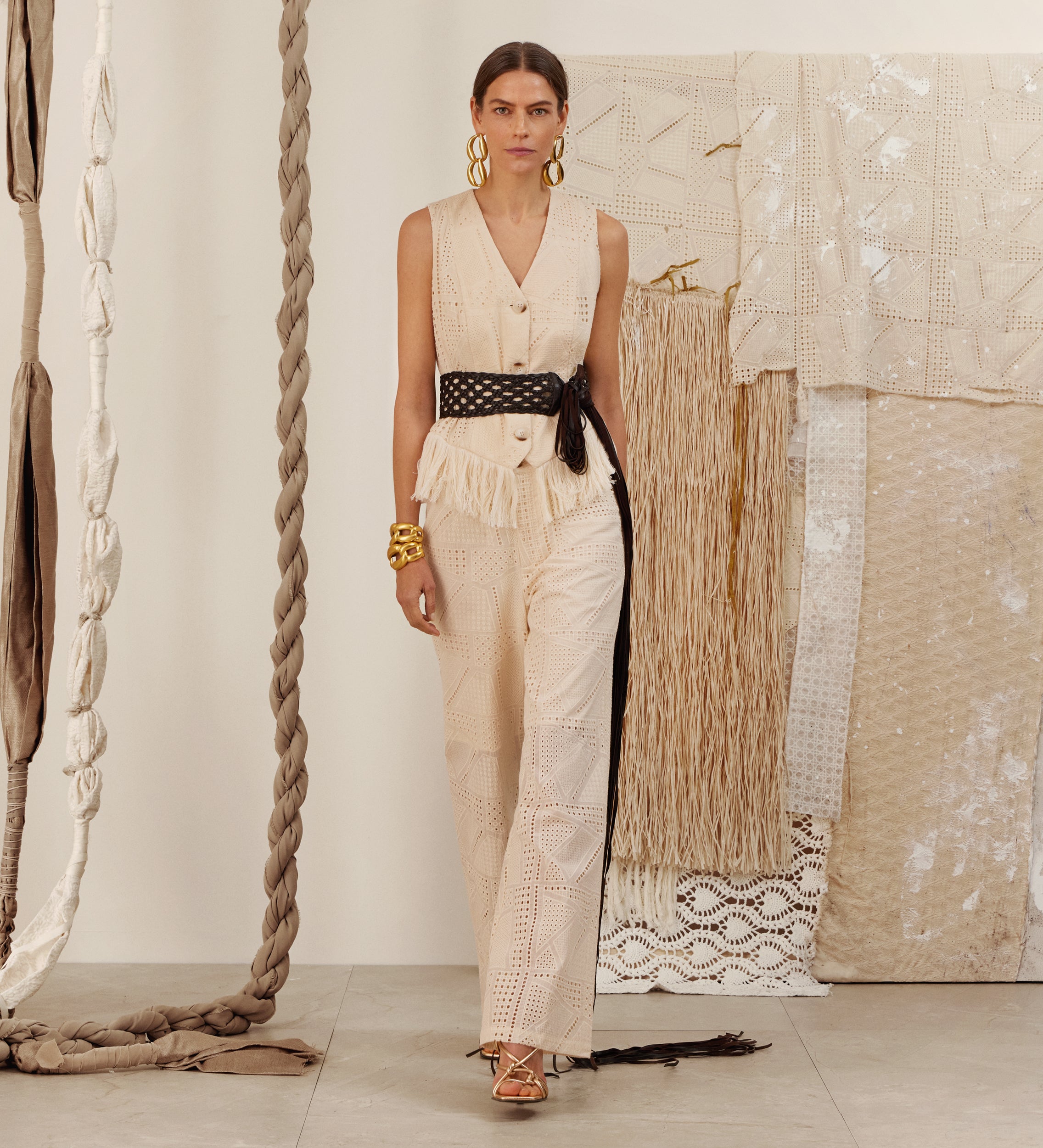 Pantalon en coton brodé