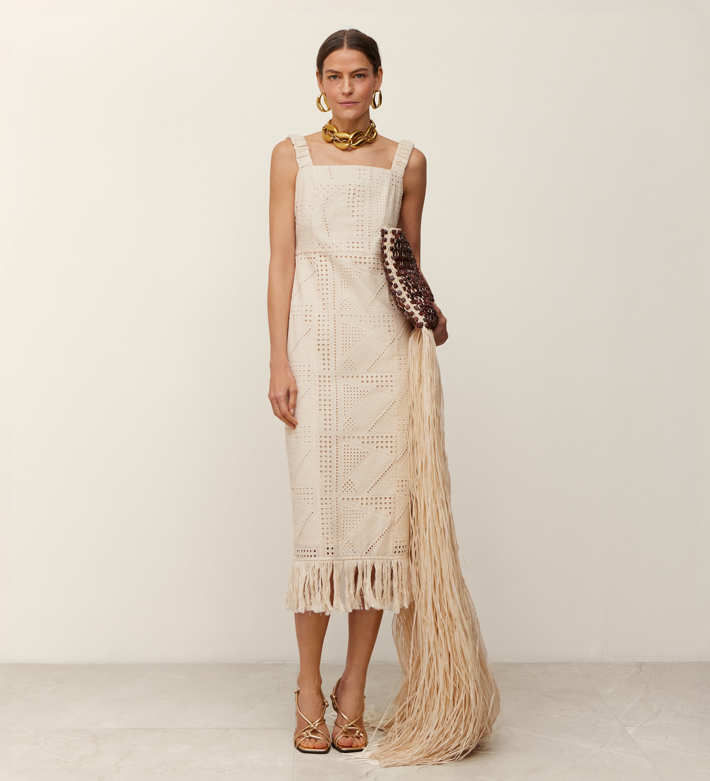 Embroidered cotton midi dress