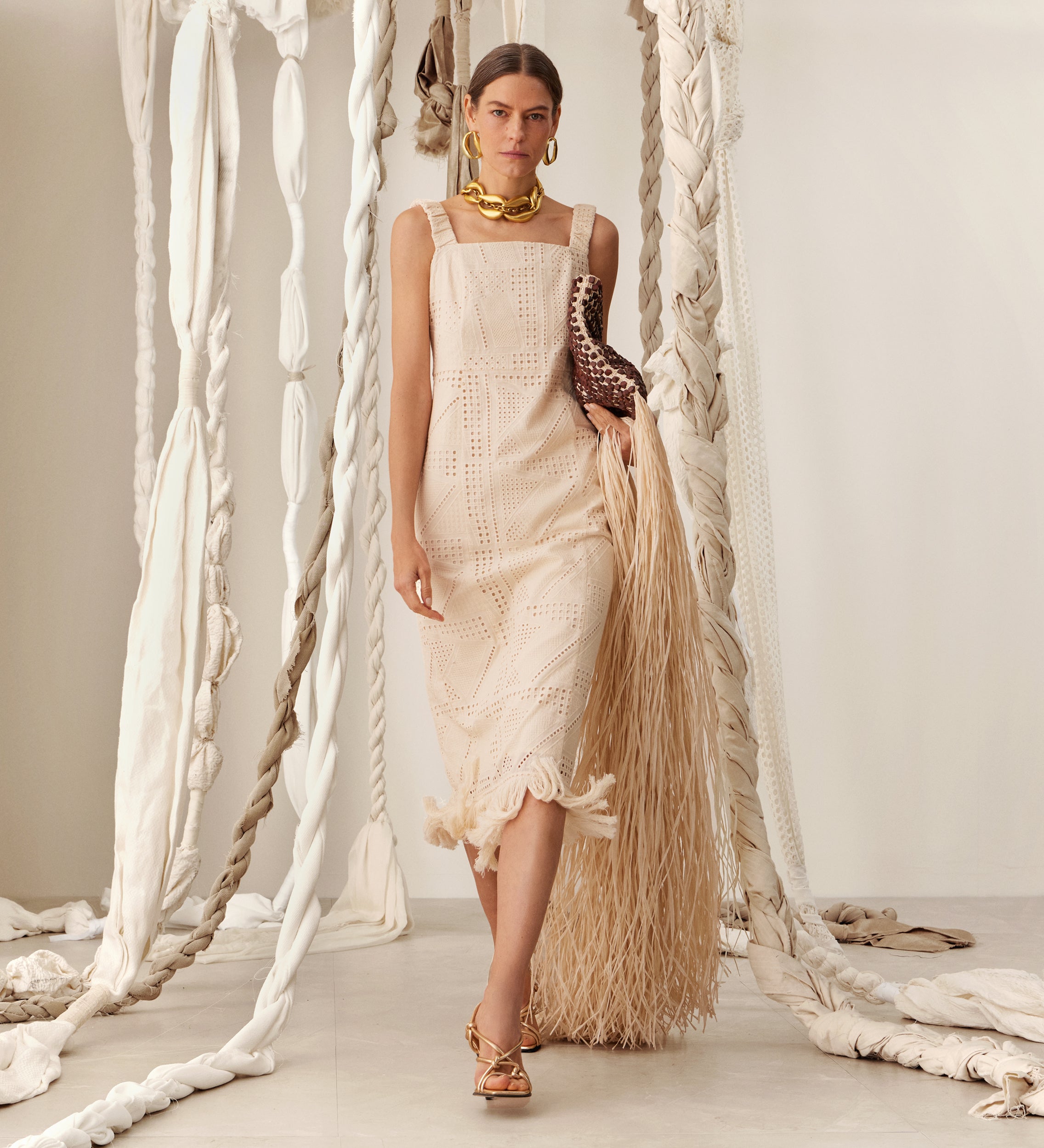 Embroidered cotton midi dress