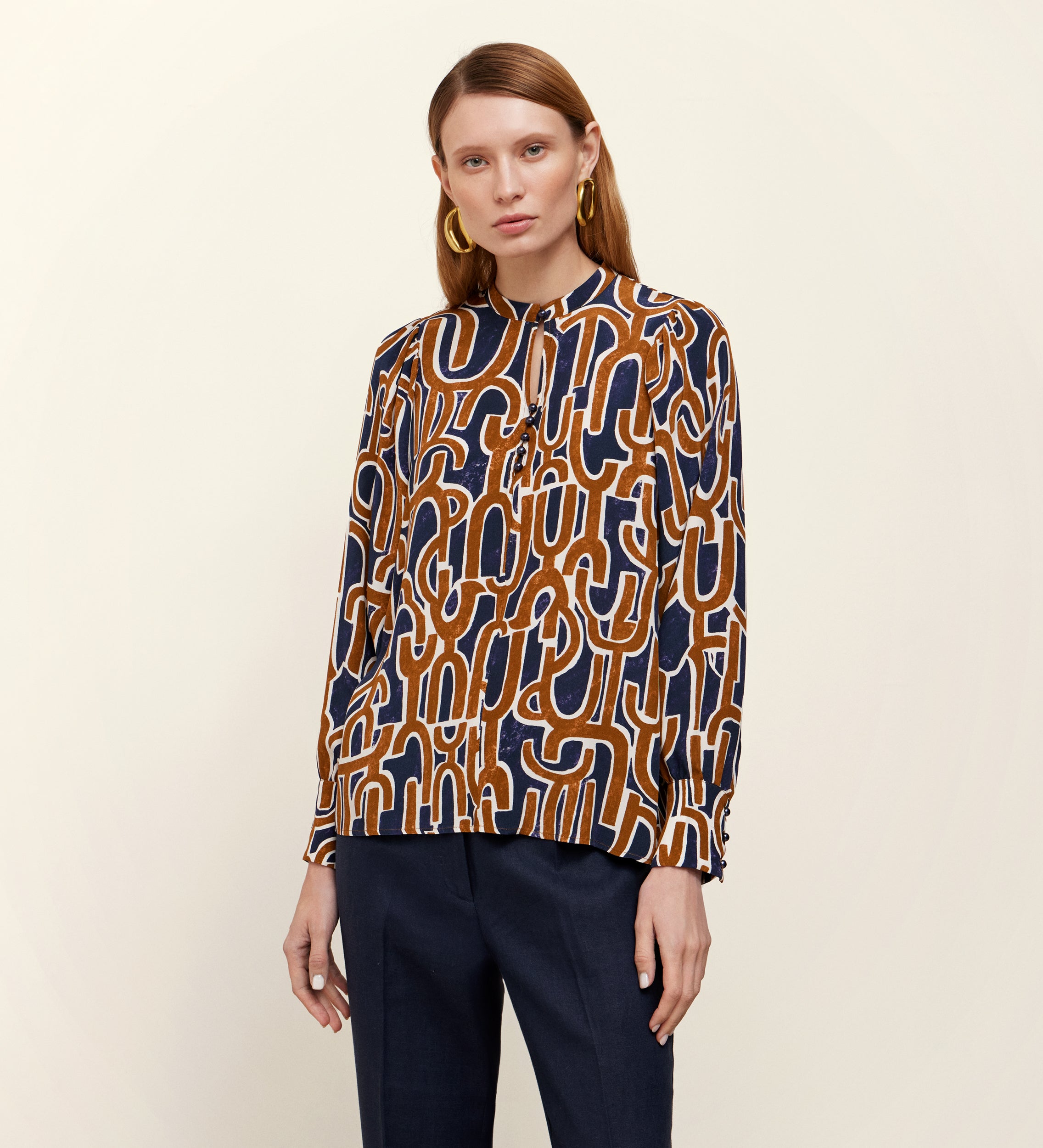 Printed mandarin collar blouse