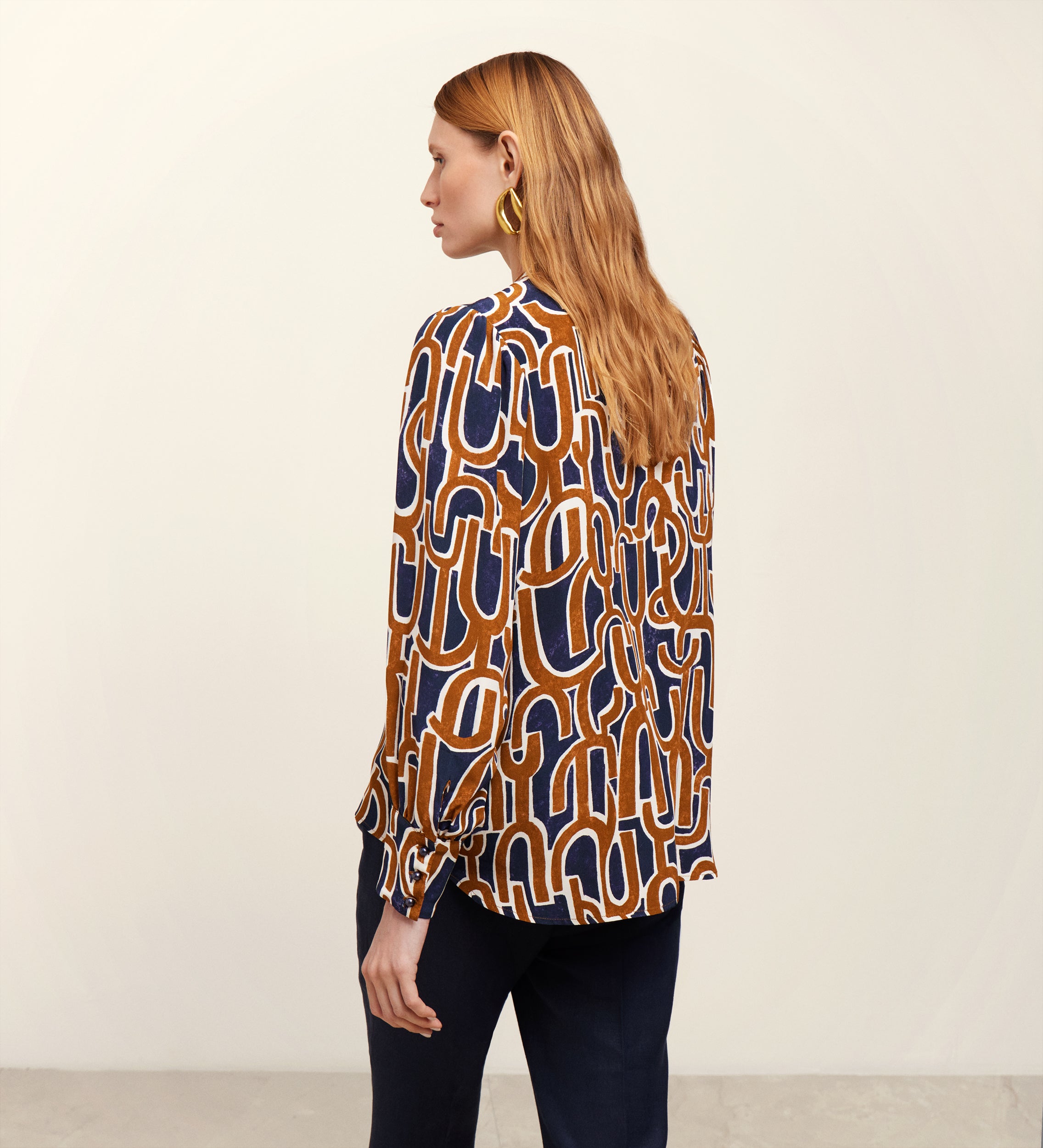 Printed mandarin collar blouse