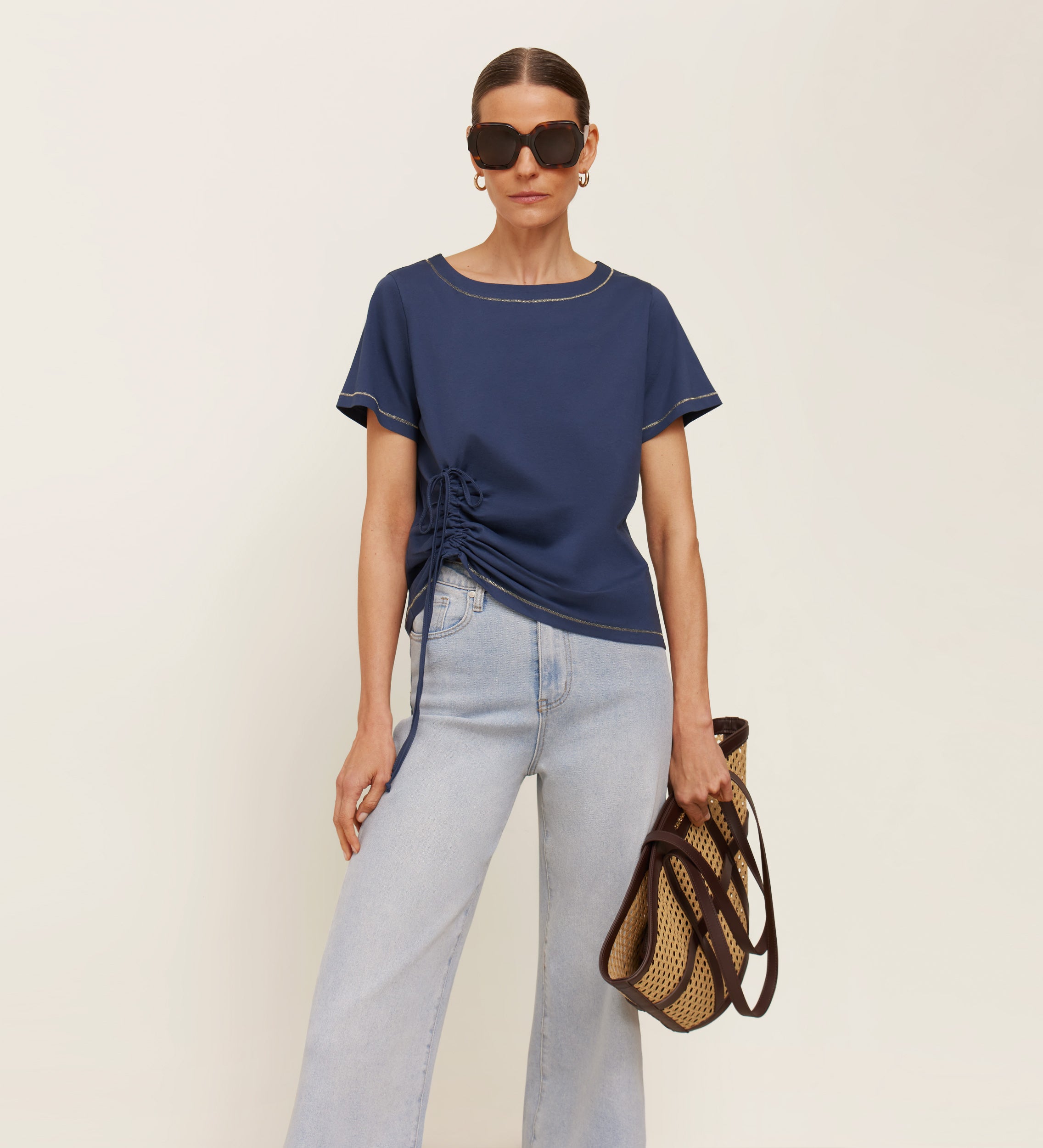 Camiseta frunce pespuntes en lurex