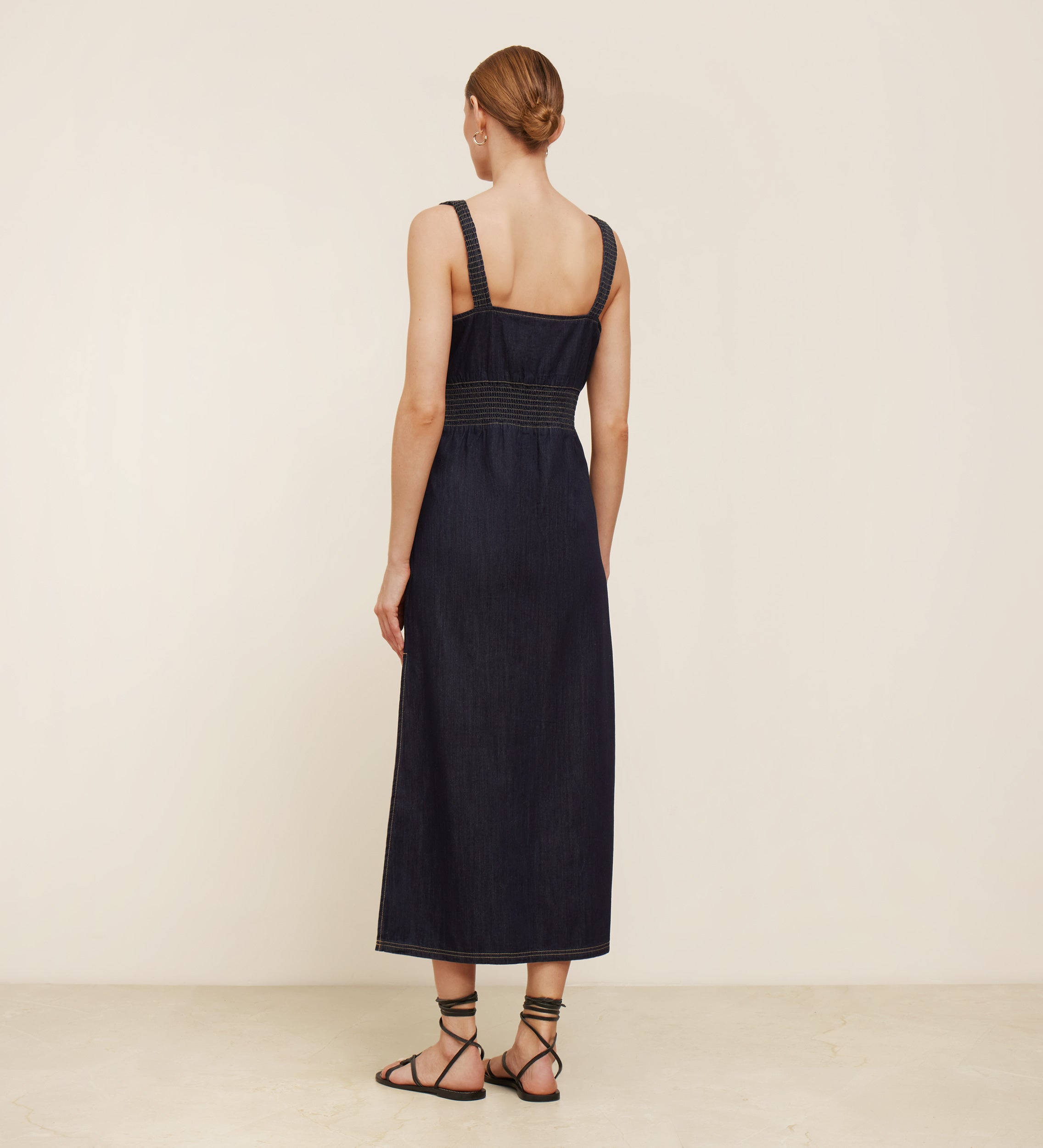 Vestido midi denim detalle arrugado