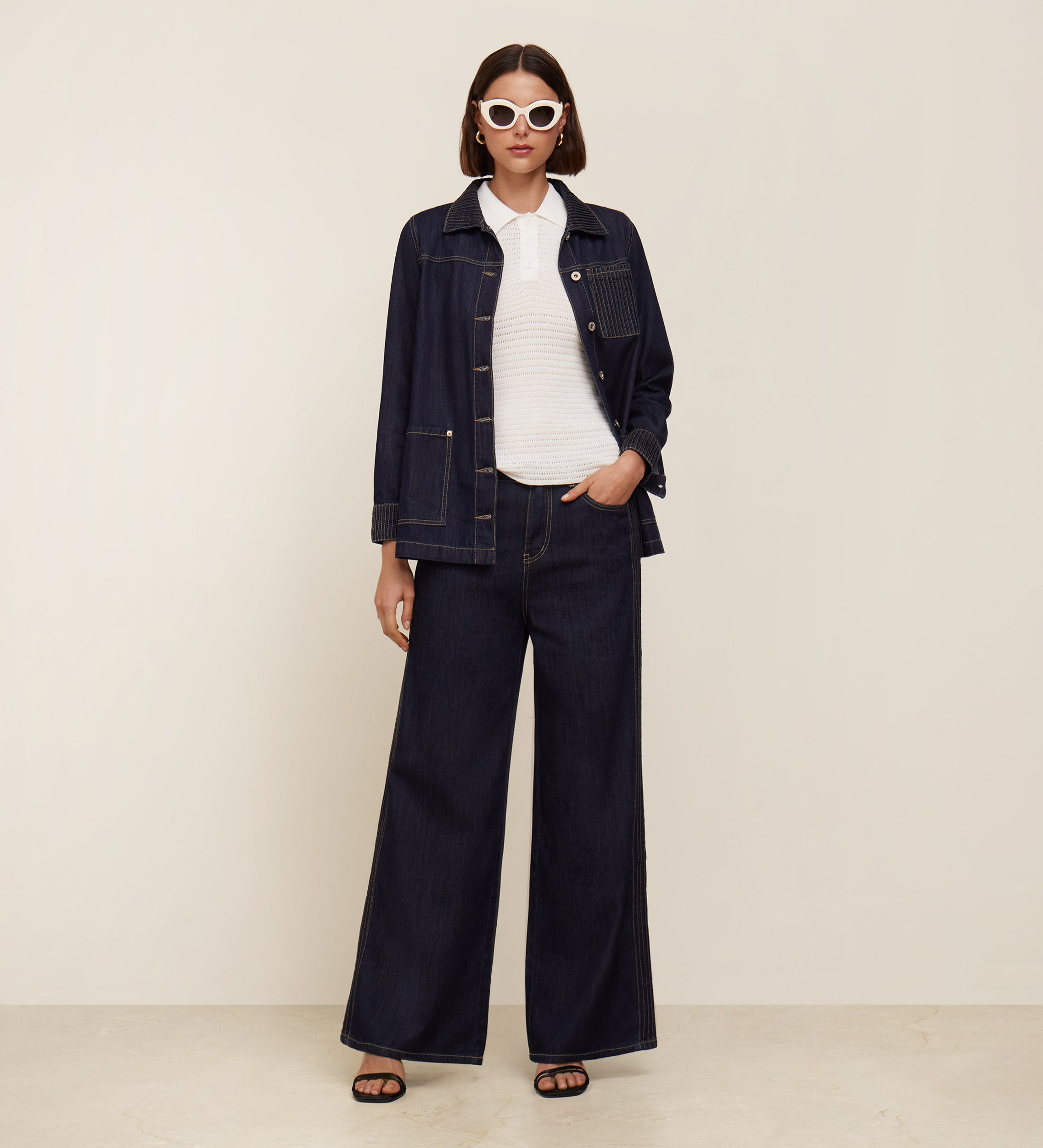 Drawstring overshirt with contrast stitching
