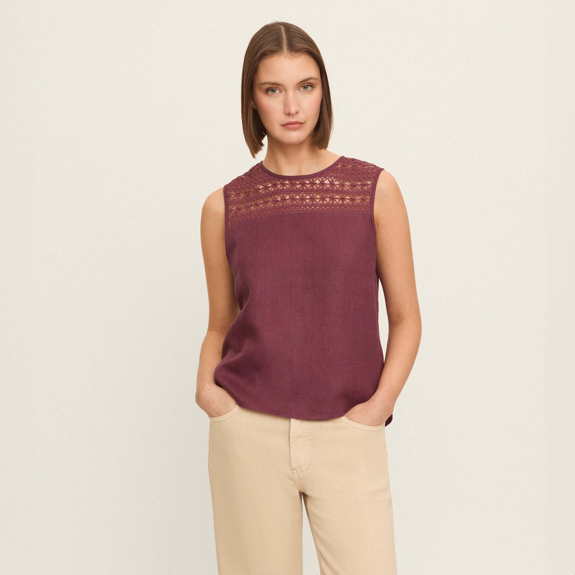 T-shirt en lin et crochet