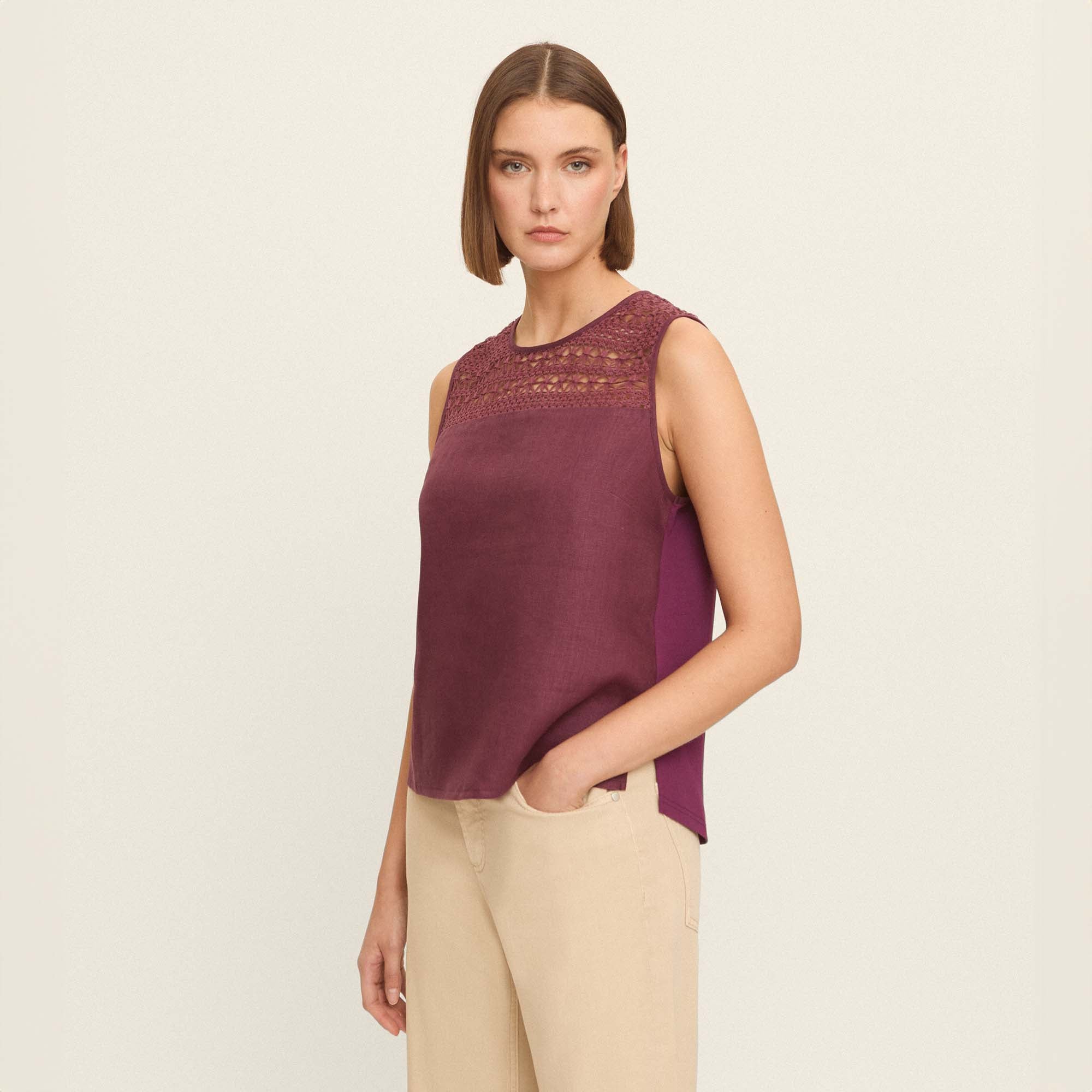 T-shirt en lin et crochet