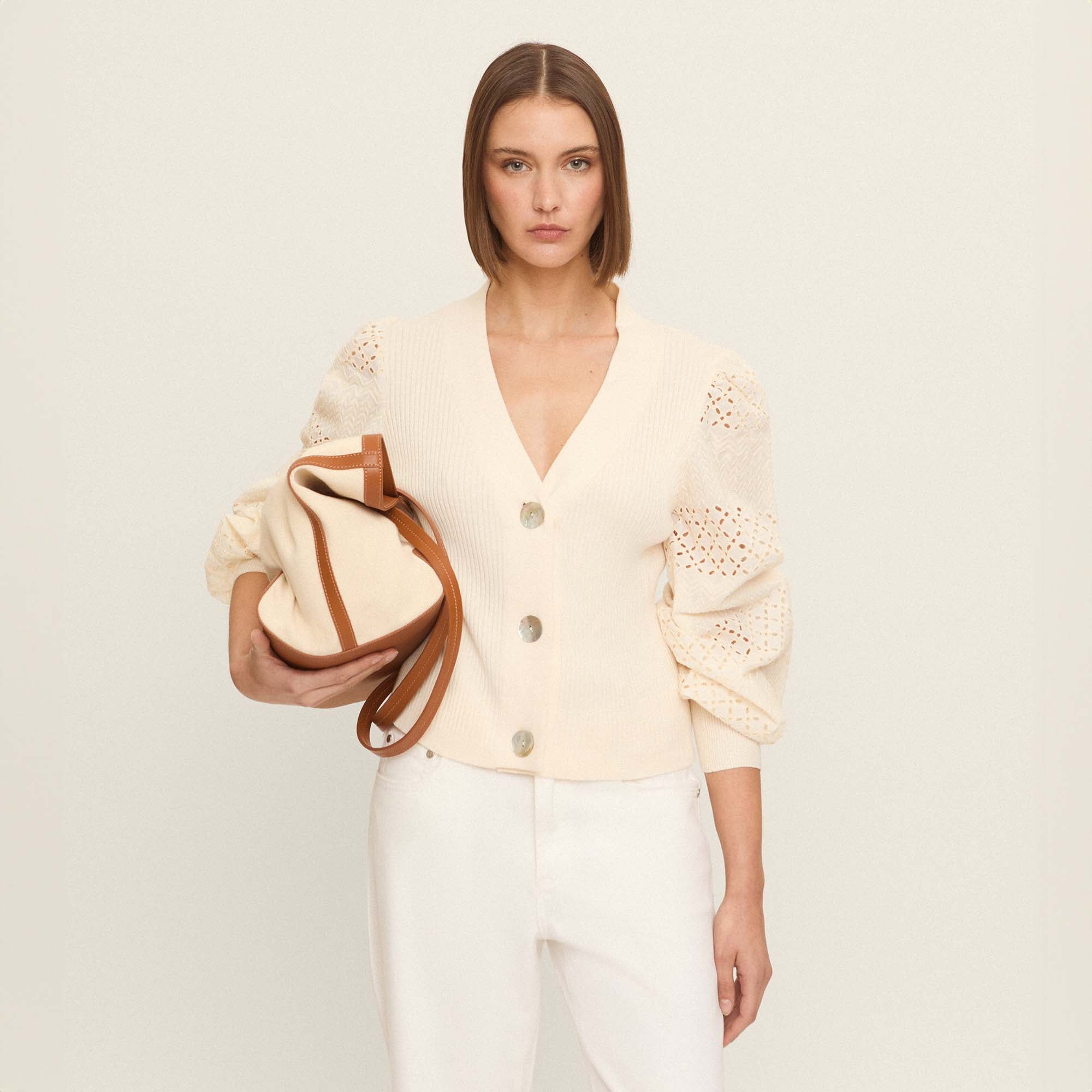 Cardigan with embroidered sleeves