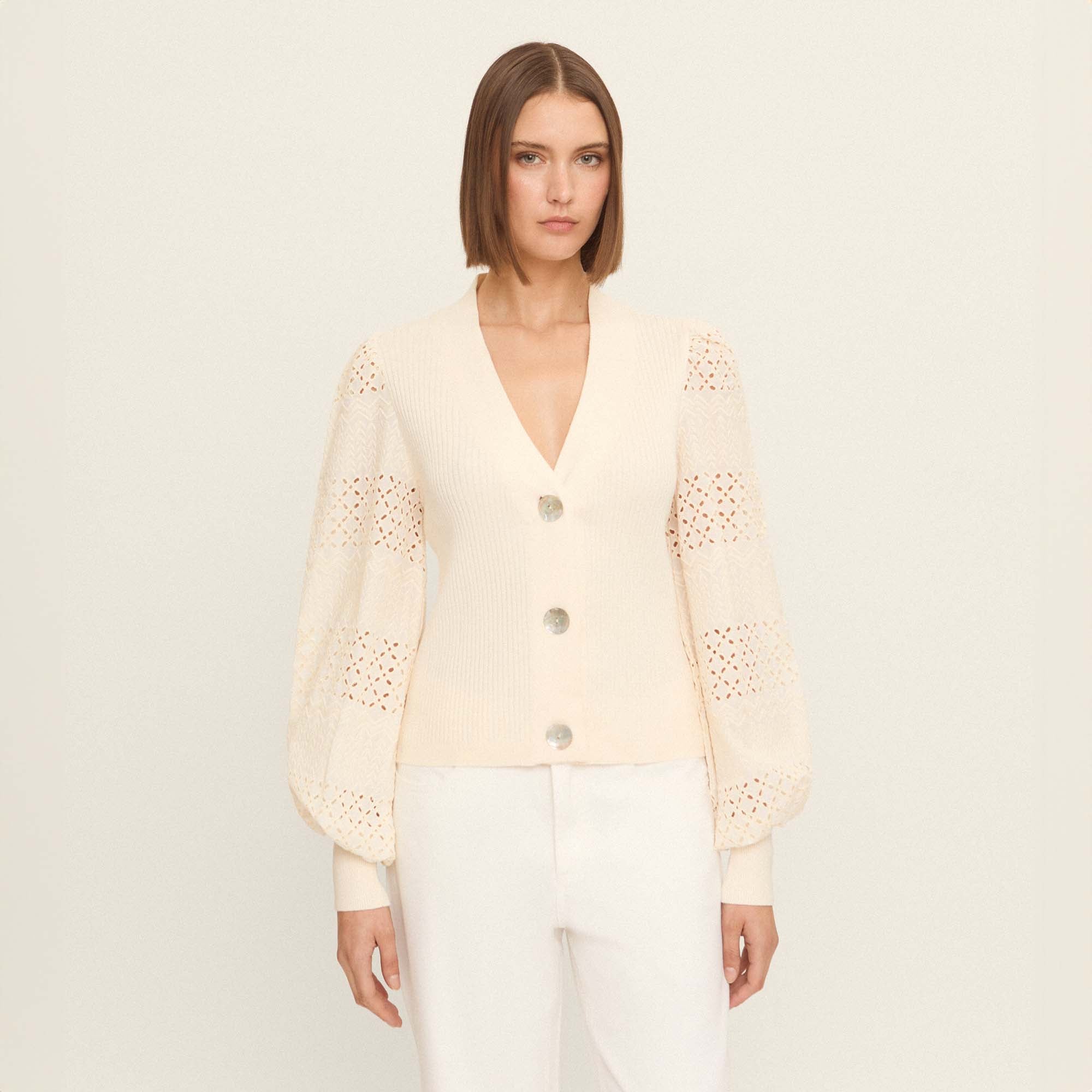 Cardigan with embroidered sleeves