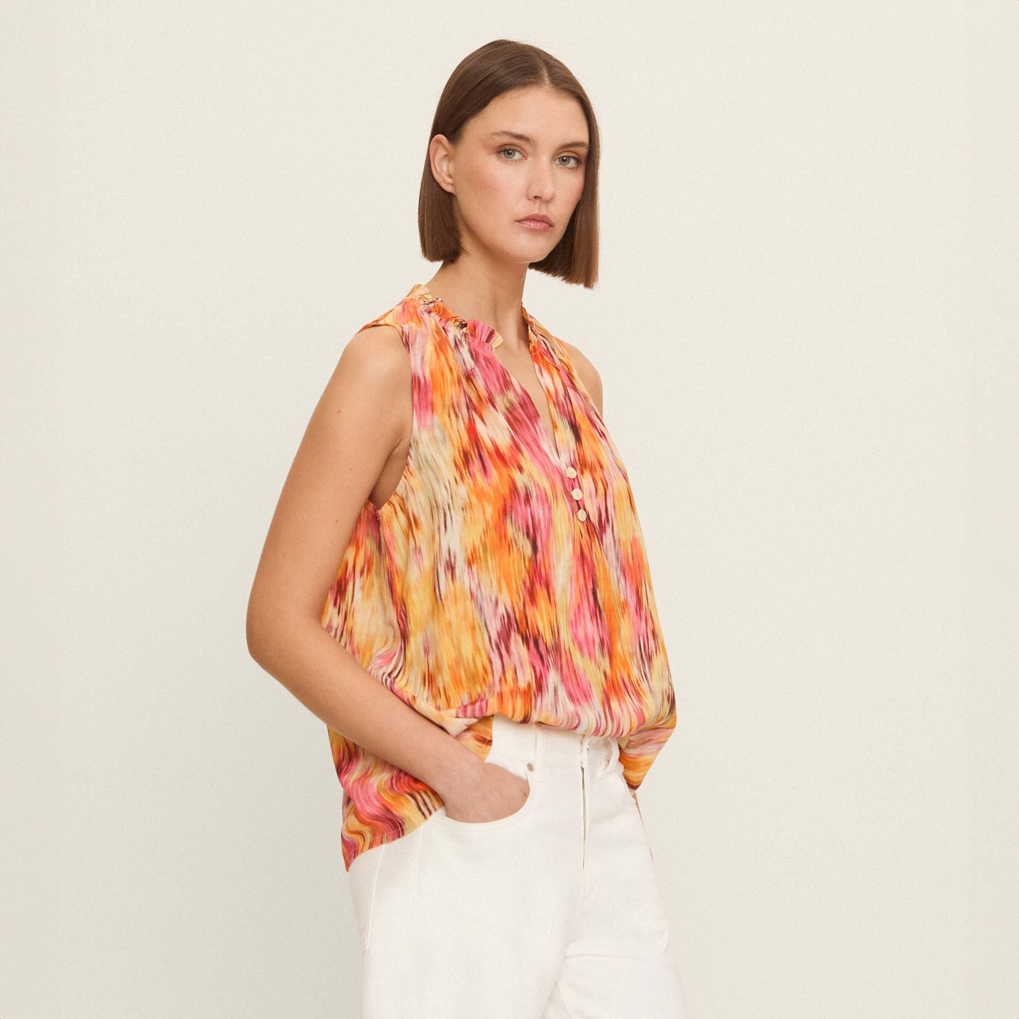 Printed sleeveless blouse