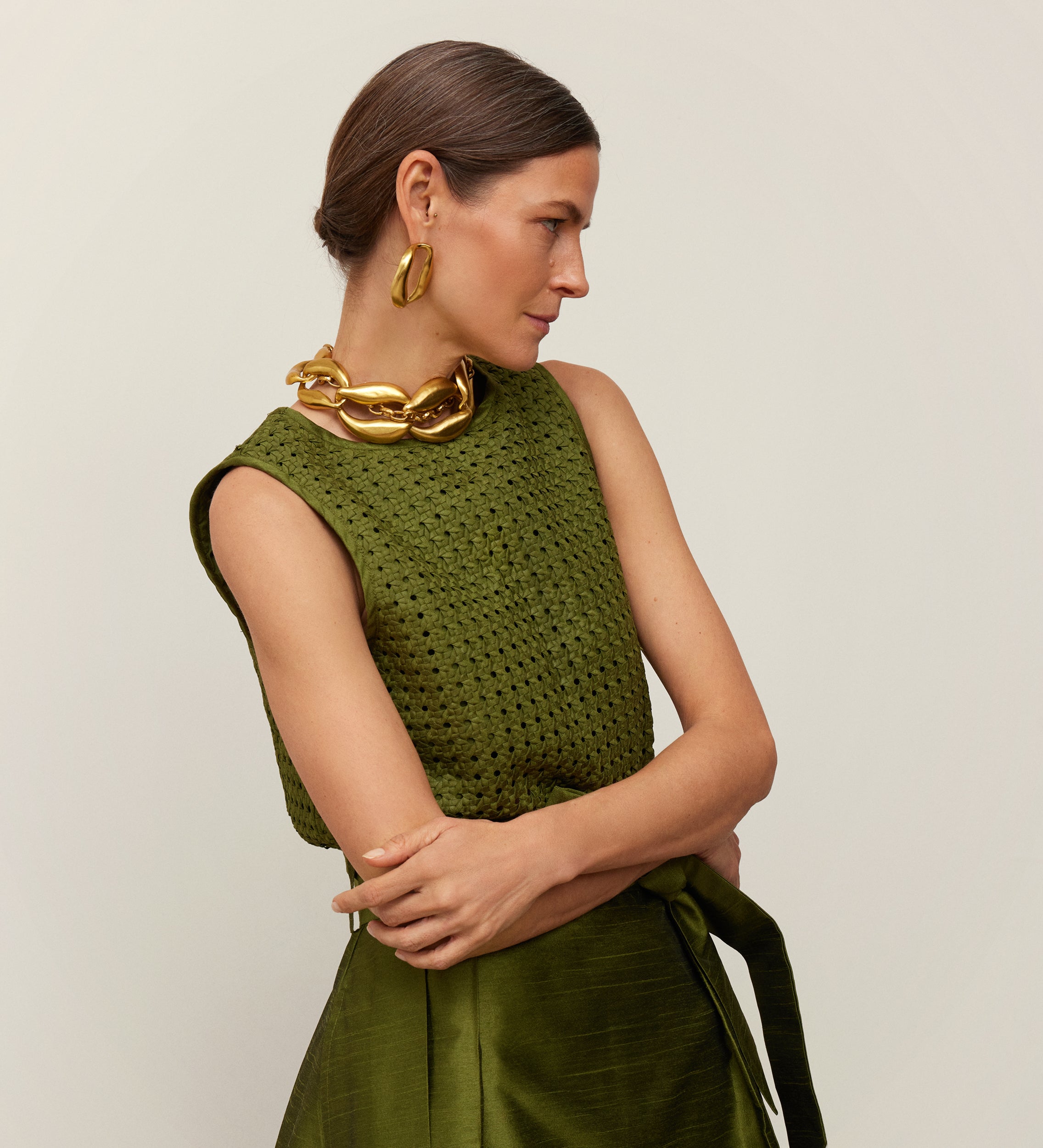 Braided shantung top