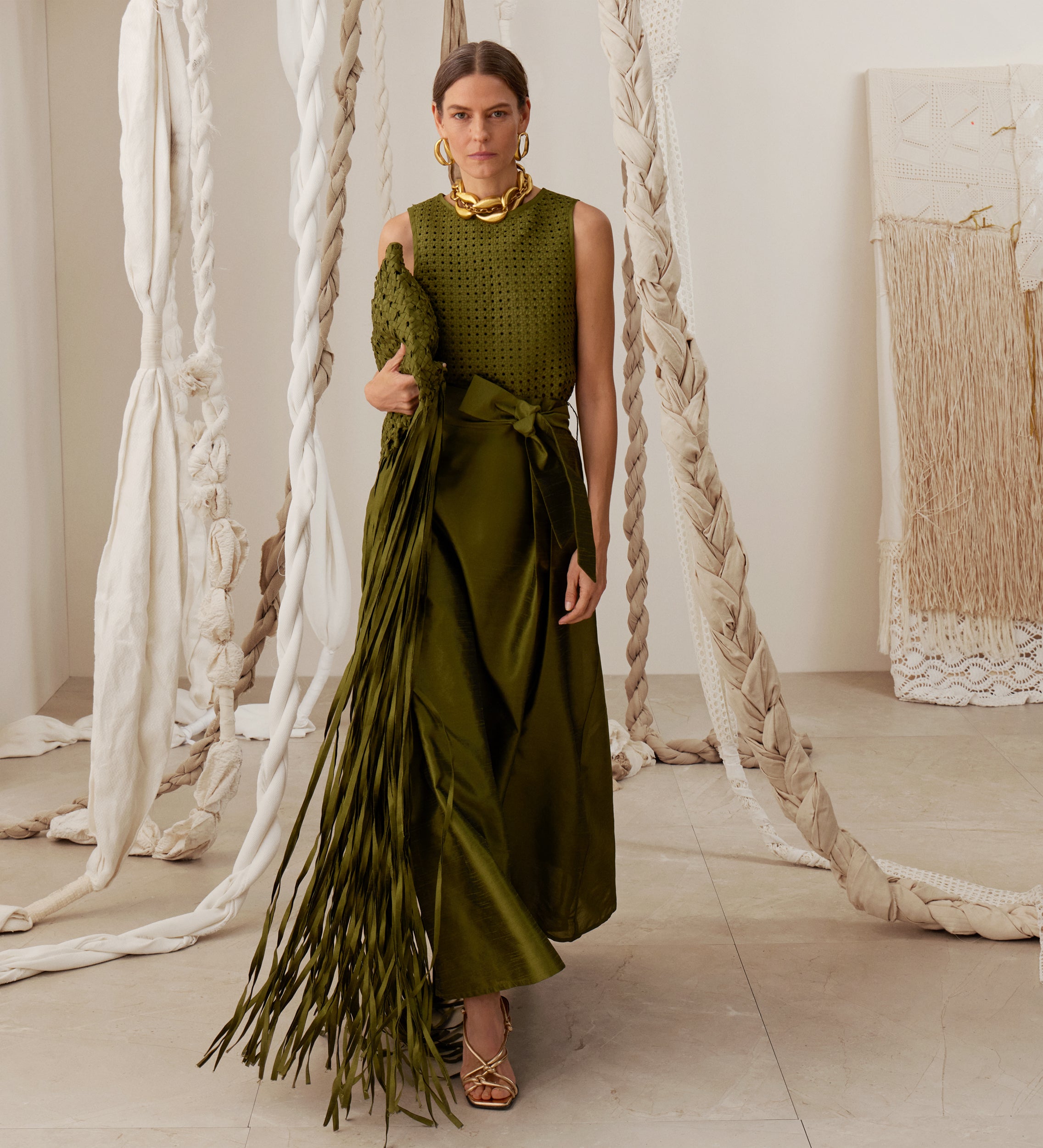 Braided shantung top