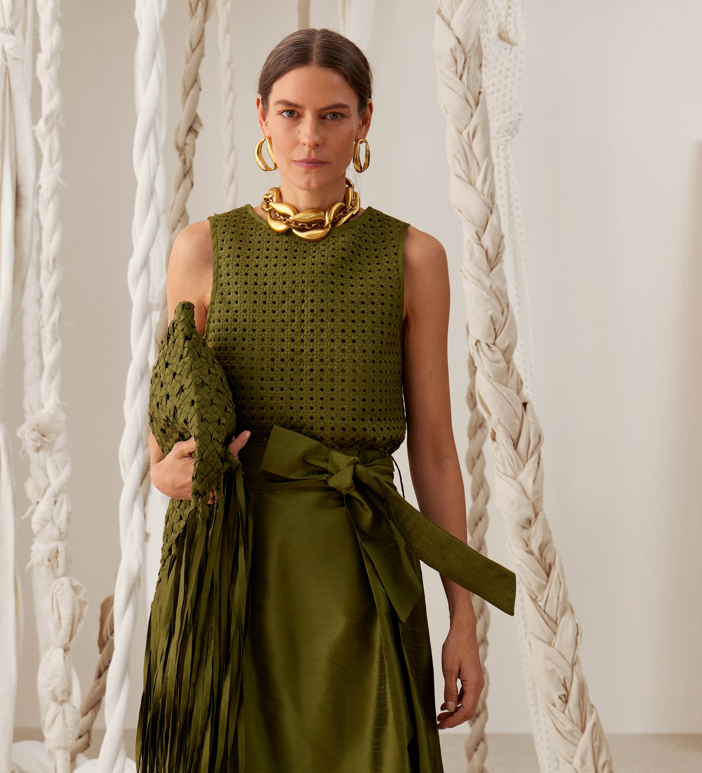 Braided shantung top