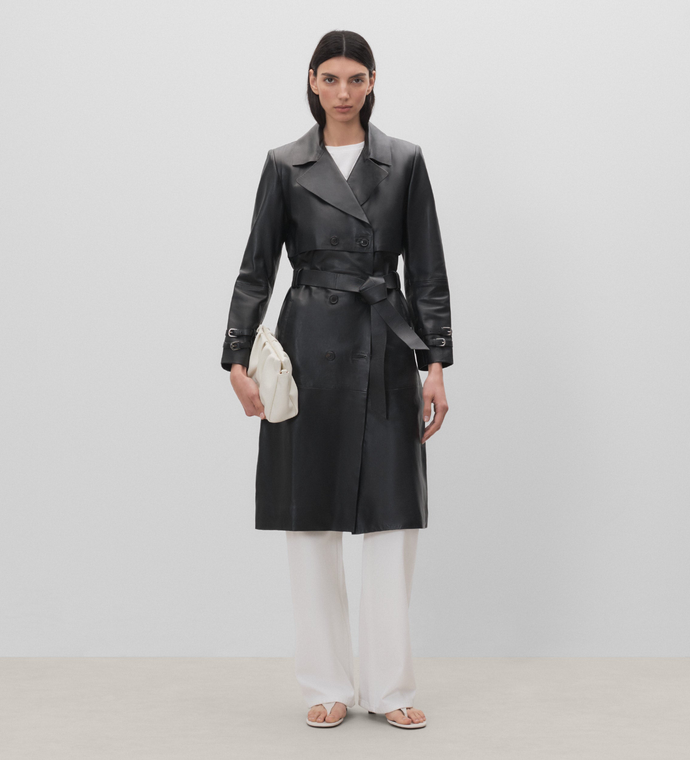 Nappa trench coat with buckles