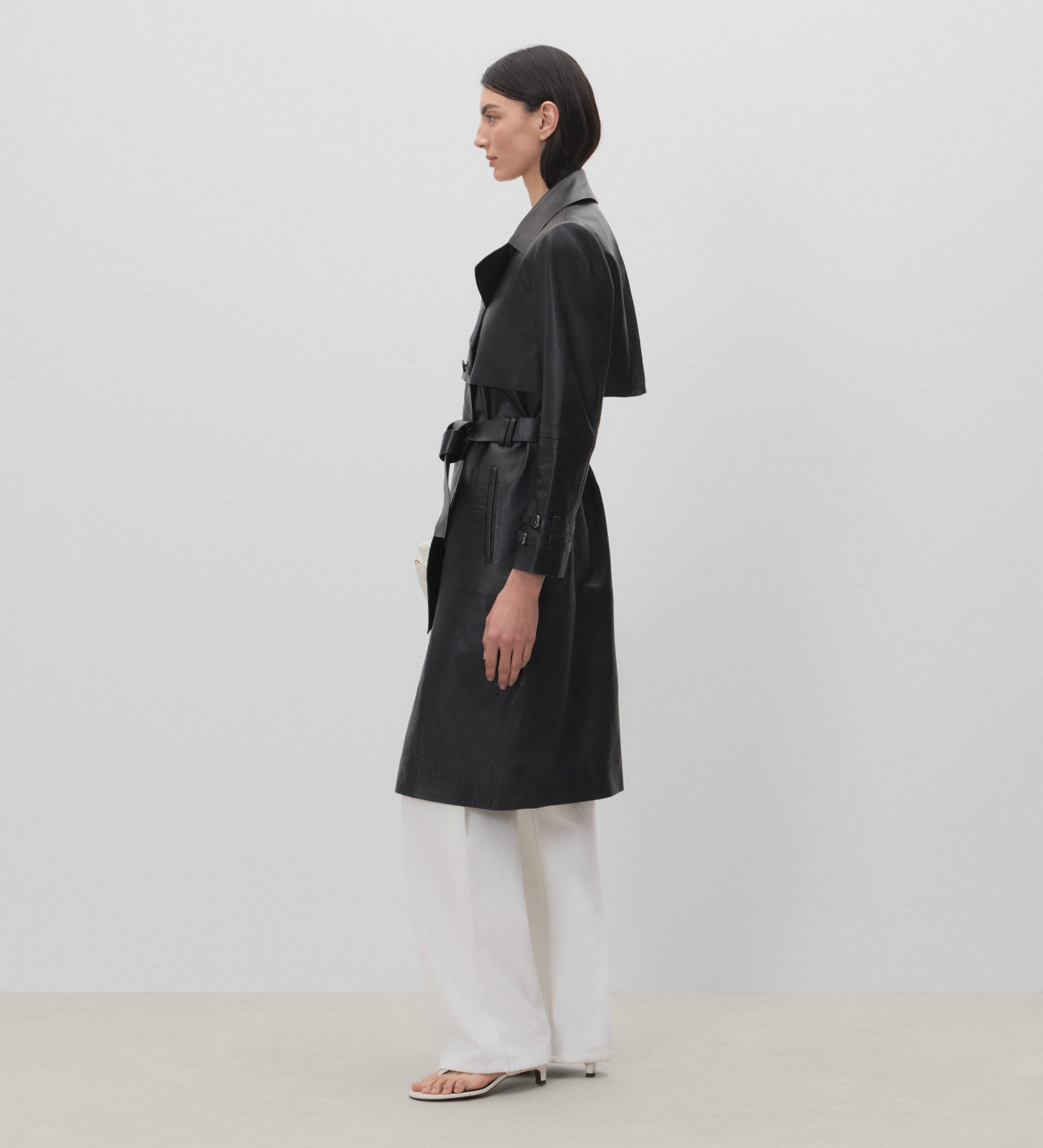Nappa trench coat with buckles