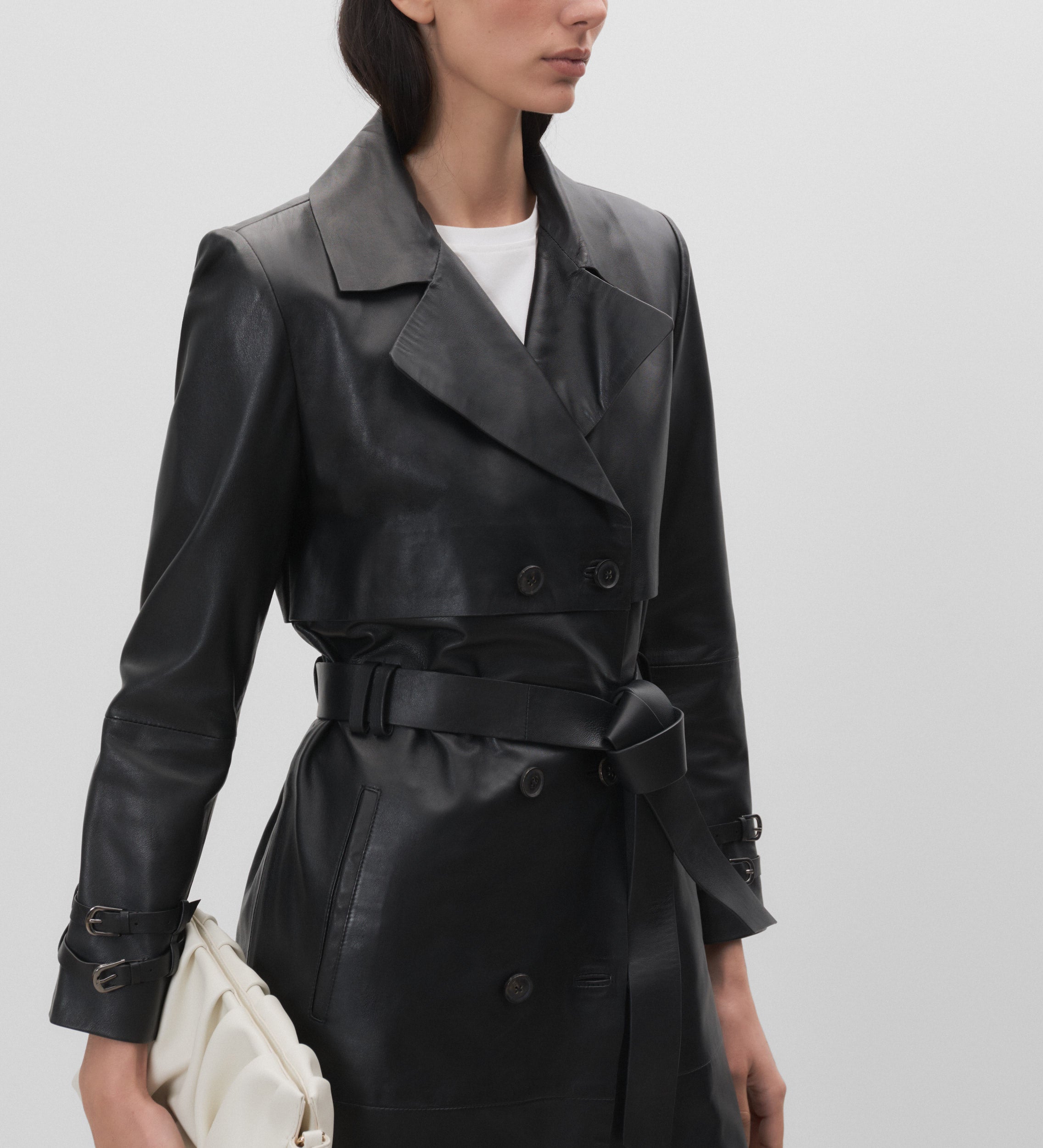 Nappa trench coat with buckles