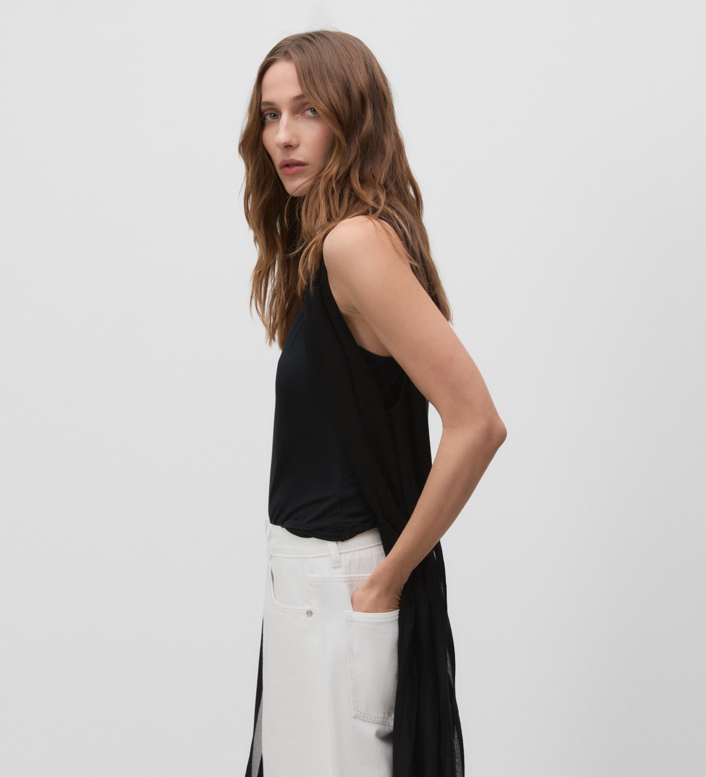 Gilet long en tricot plissé