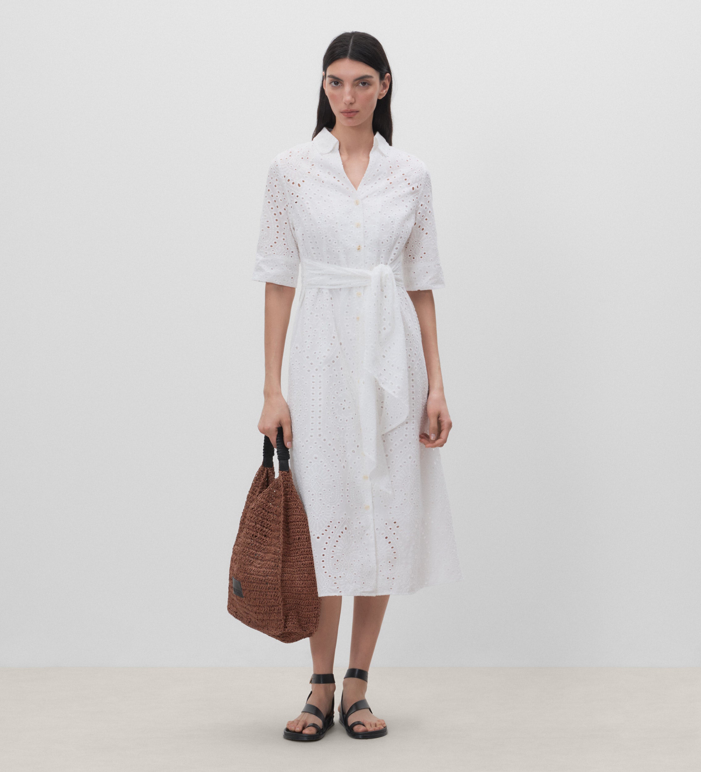 Vestido camisero algodón bordado