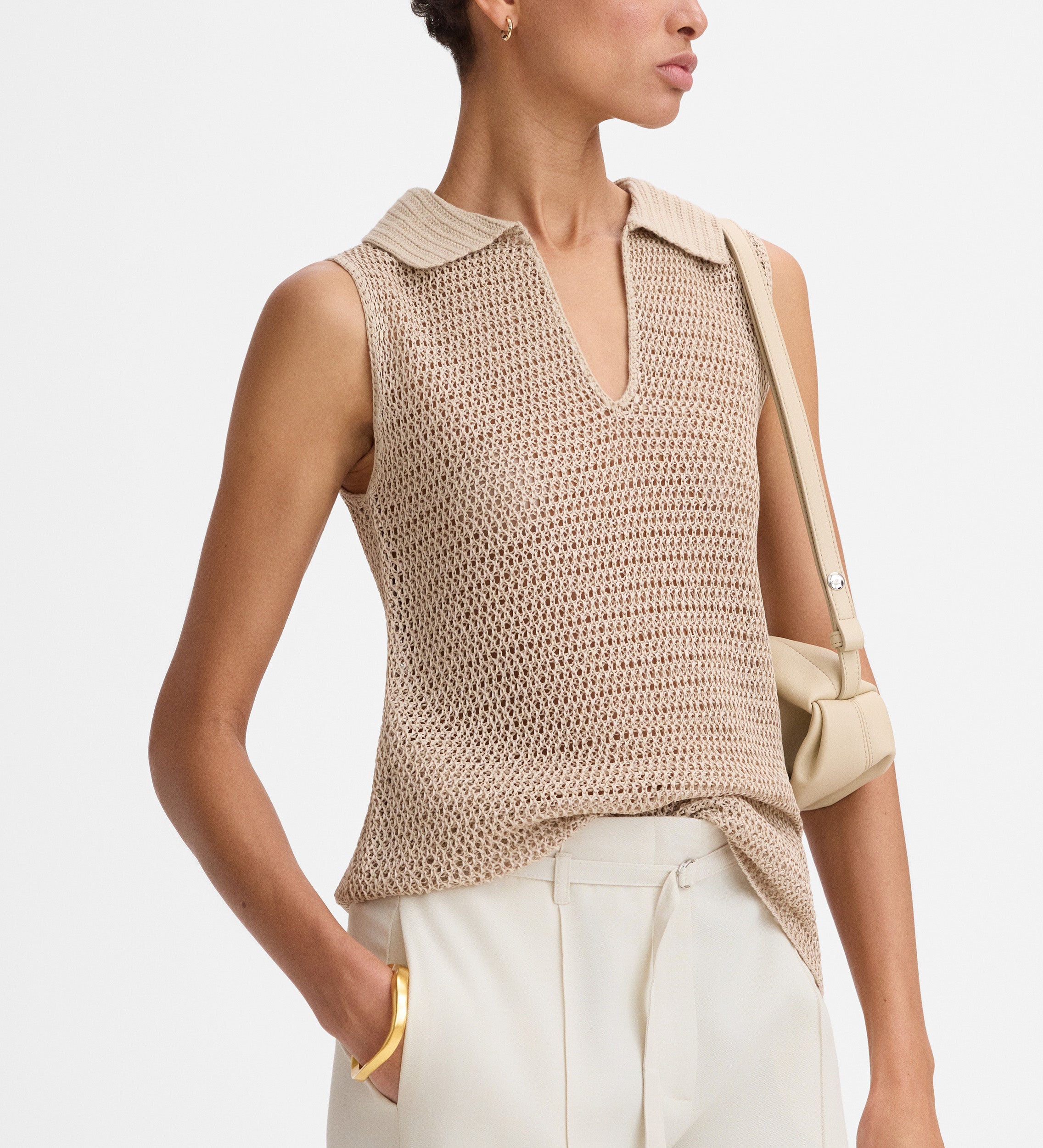 Polo neck knit top