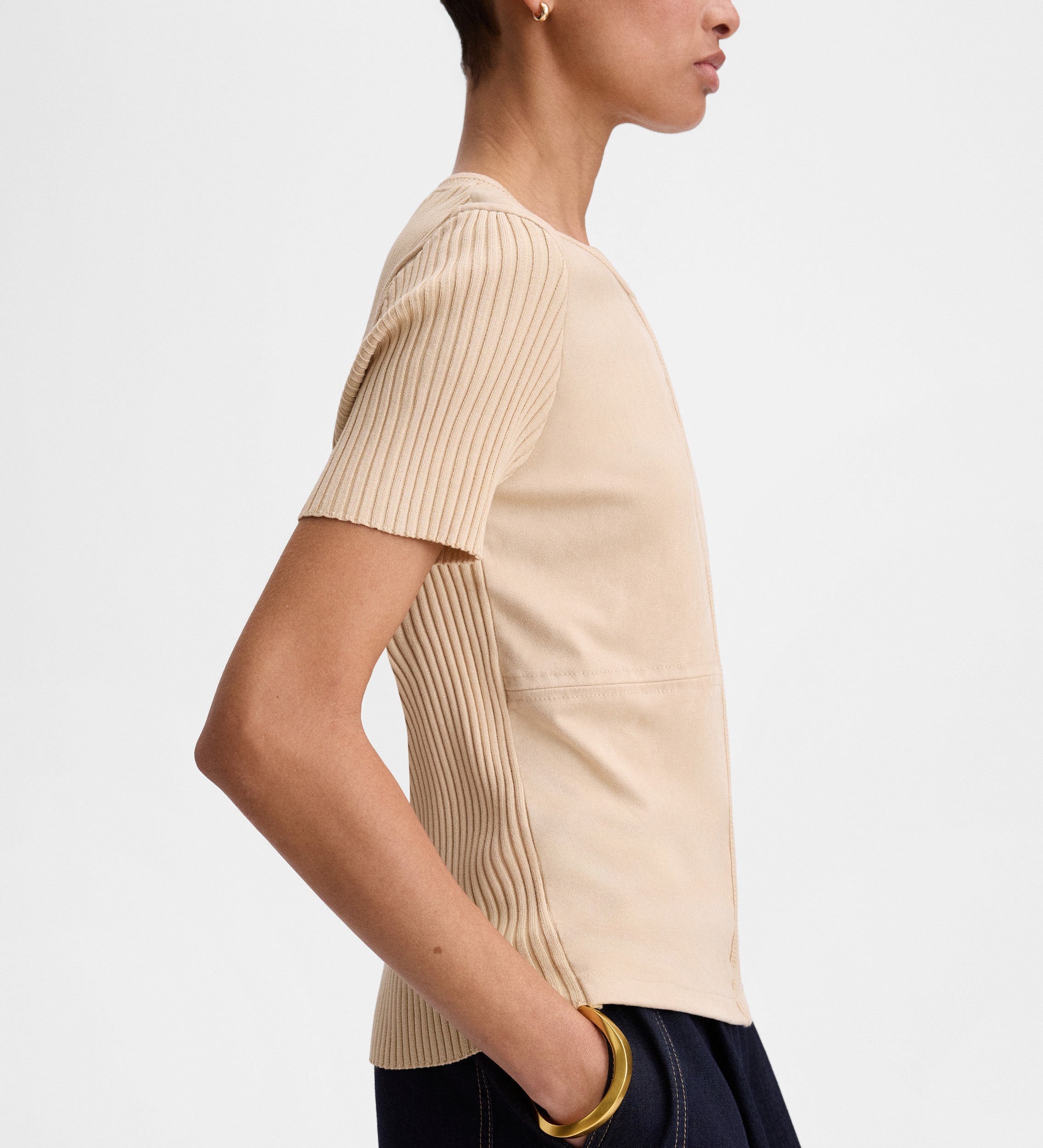 Two-material suede top