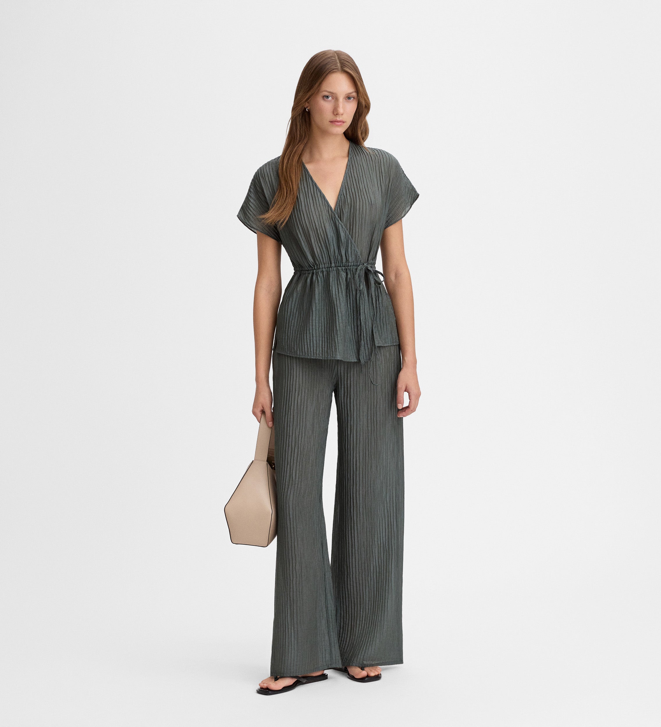 Pantalon large texturé