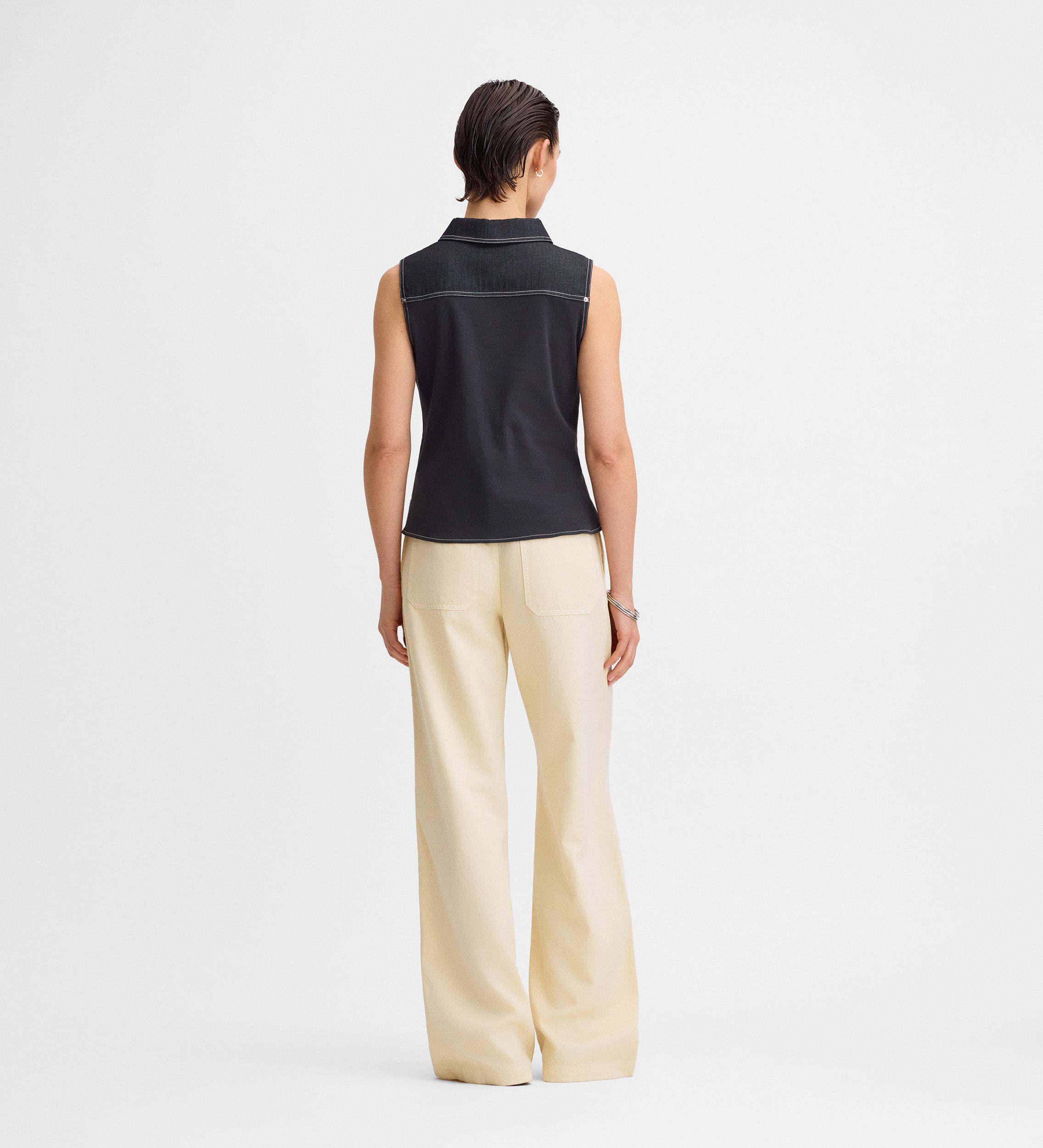 Topstitched denim top