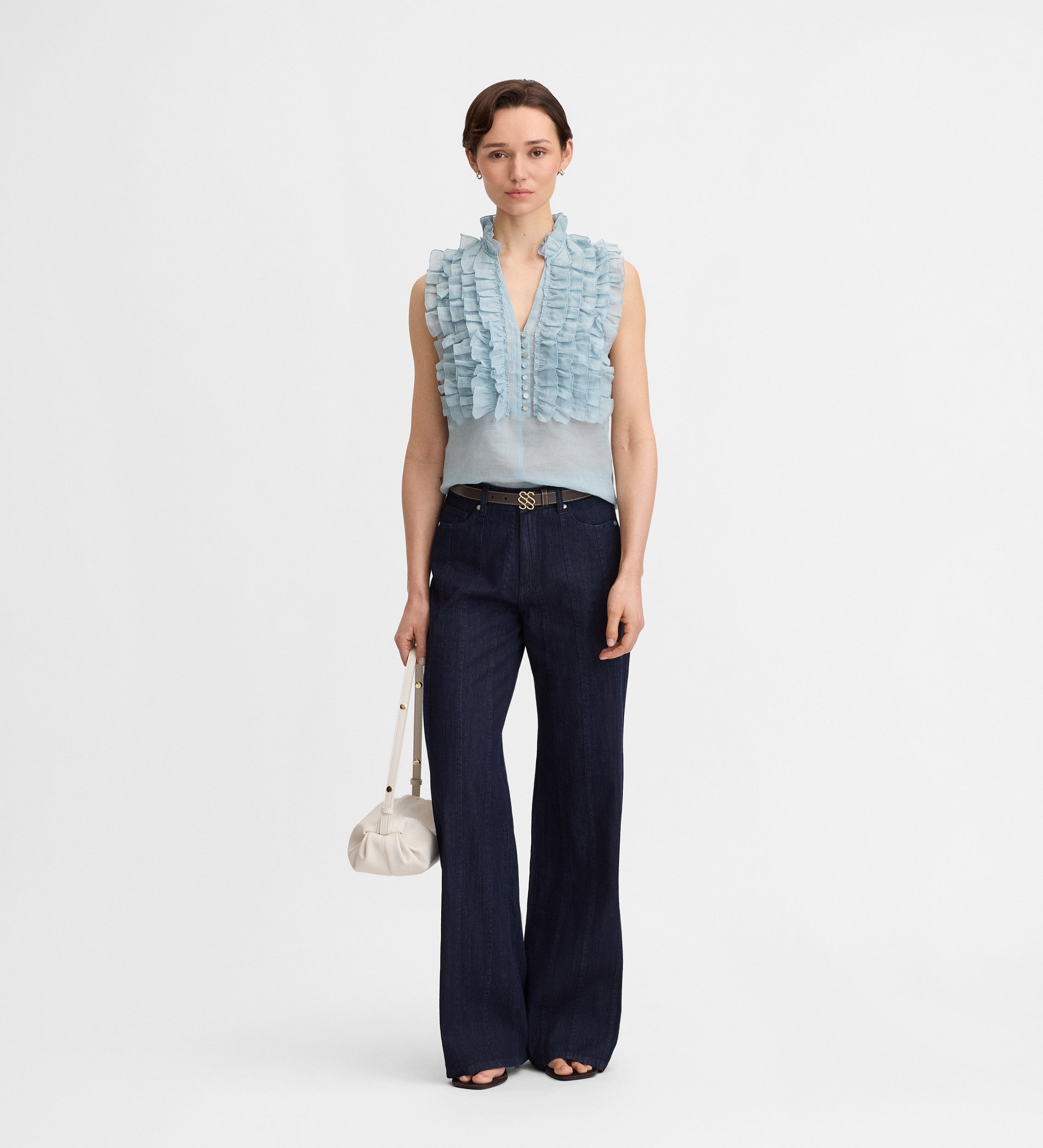 Linen ruffle blouse