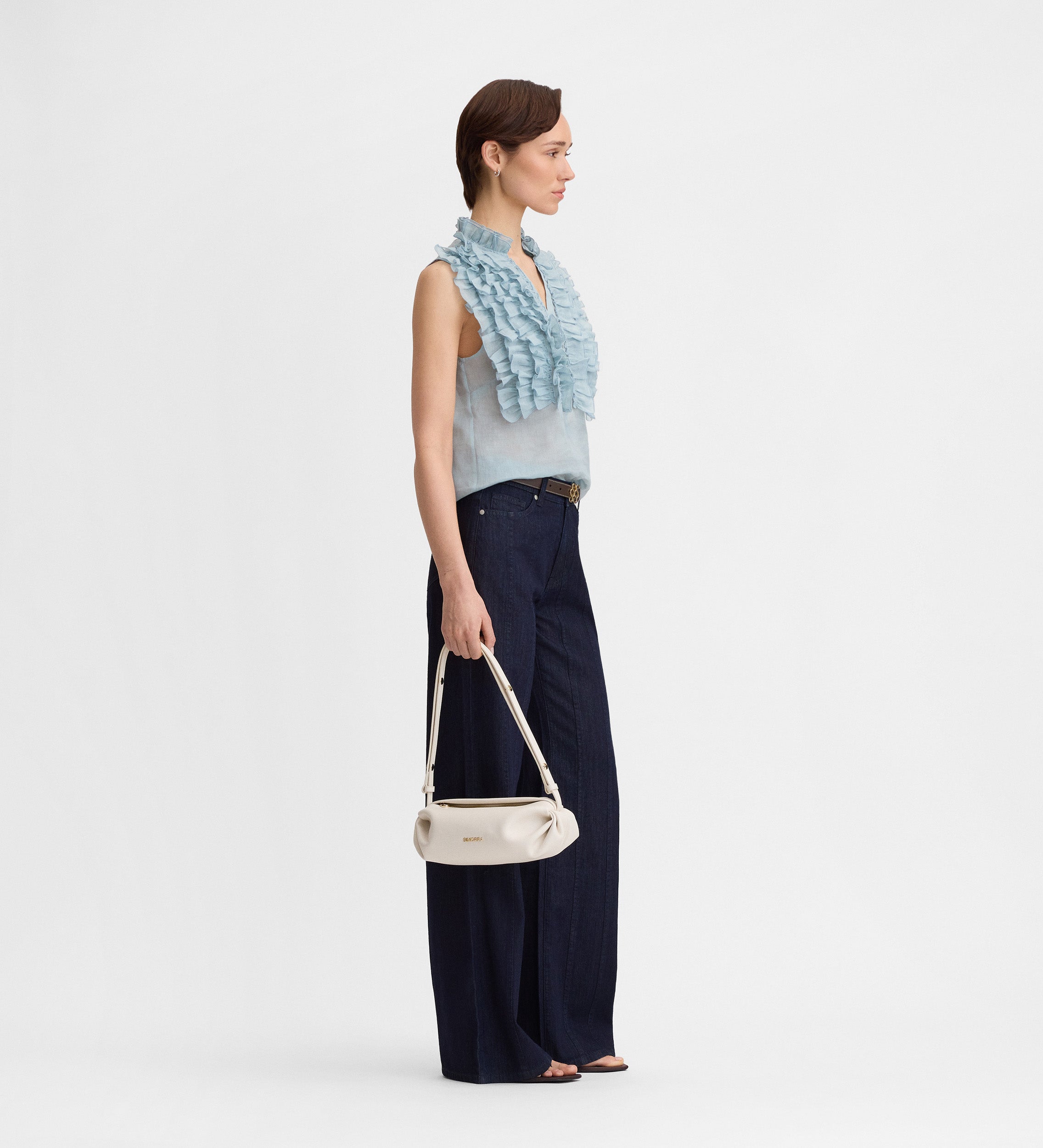 Linen ruffle blouse