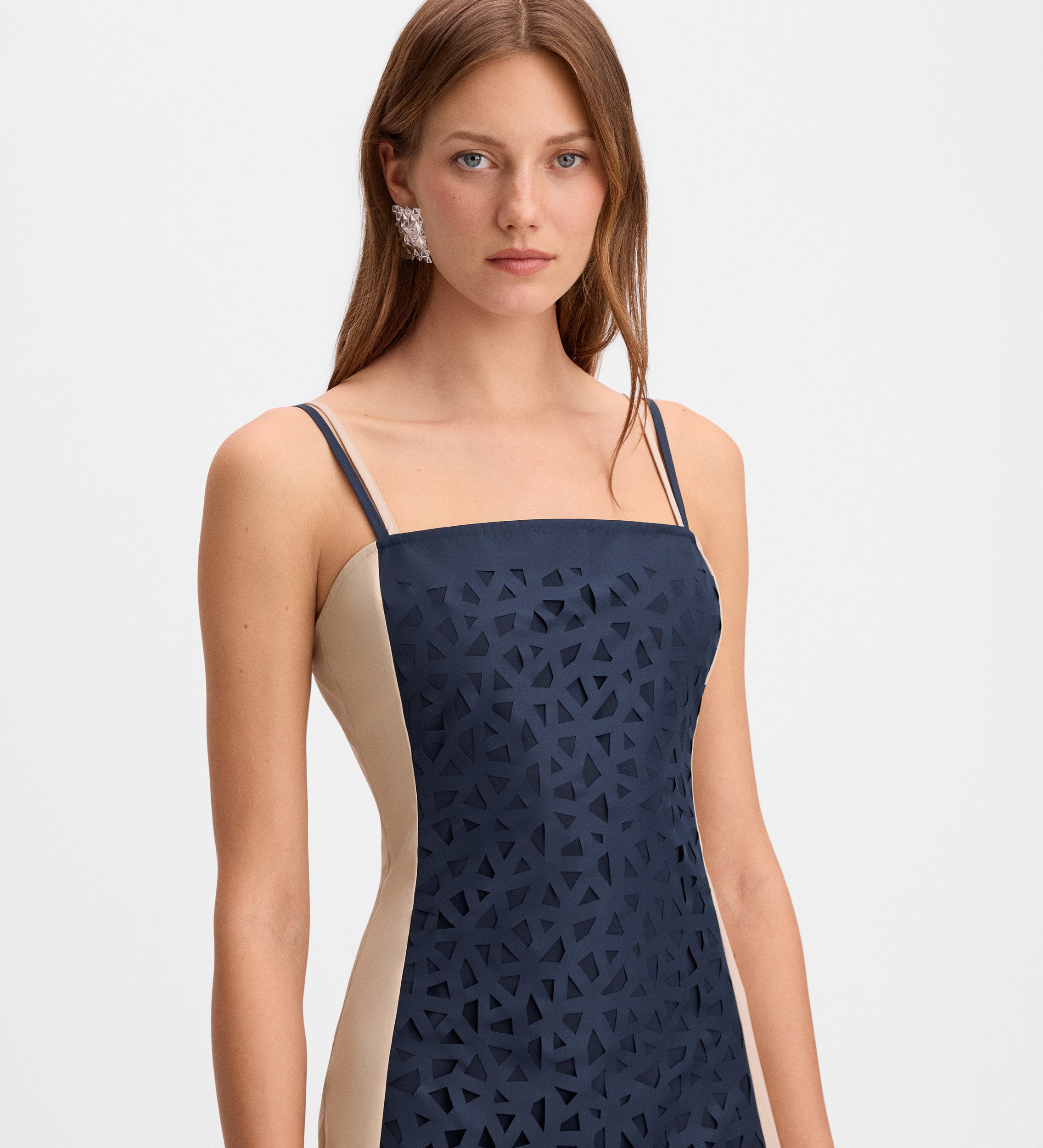 Two-tone laser-cut dress