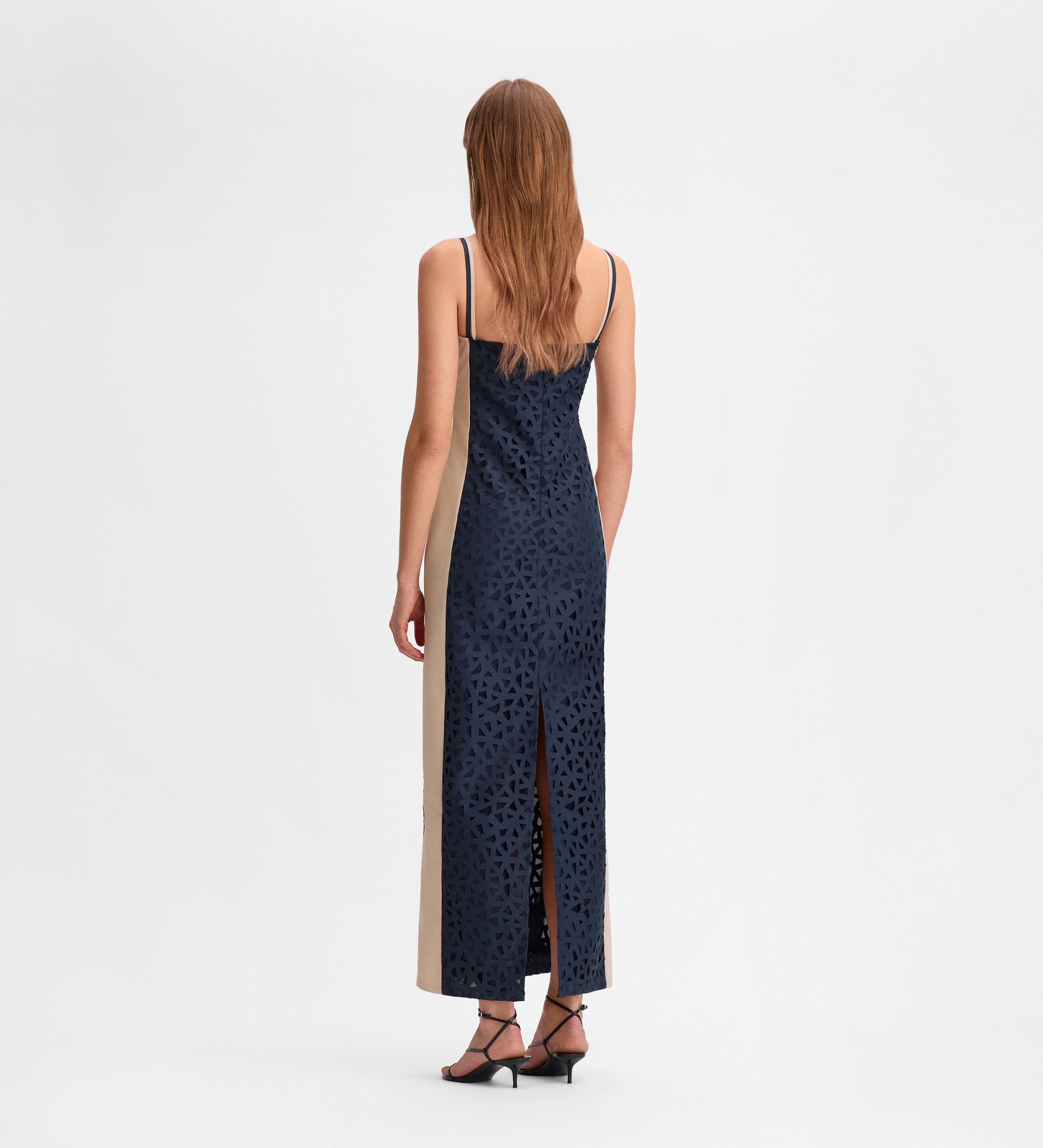 Two-tone laser-cut dress