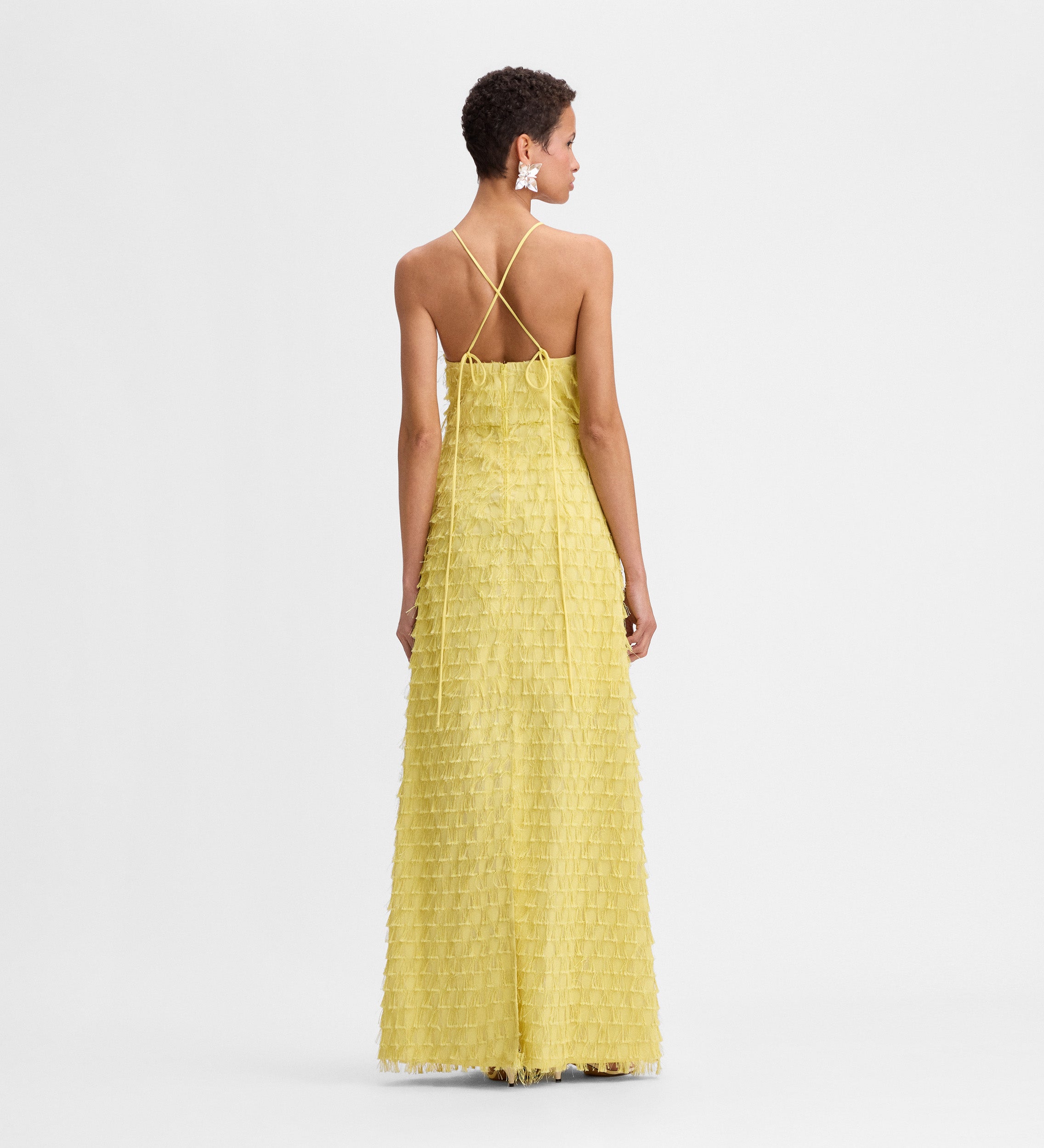 Robe longue jacquard franges