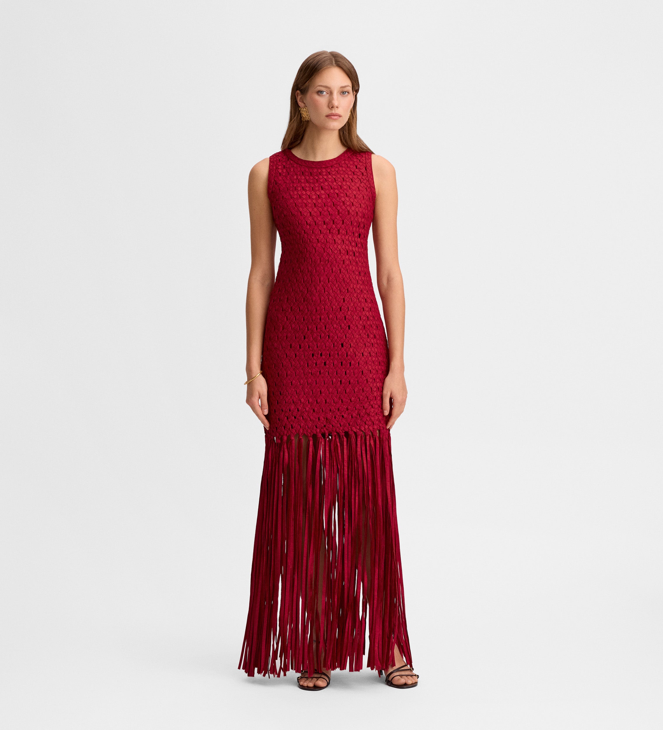 Taffeta dress with fringes