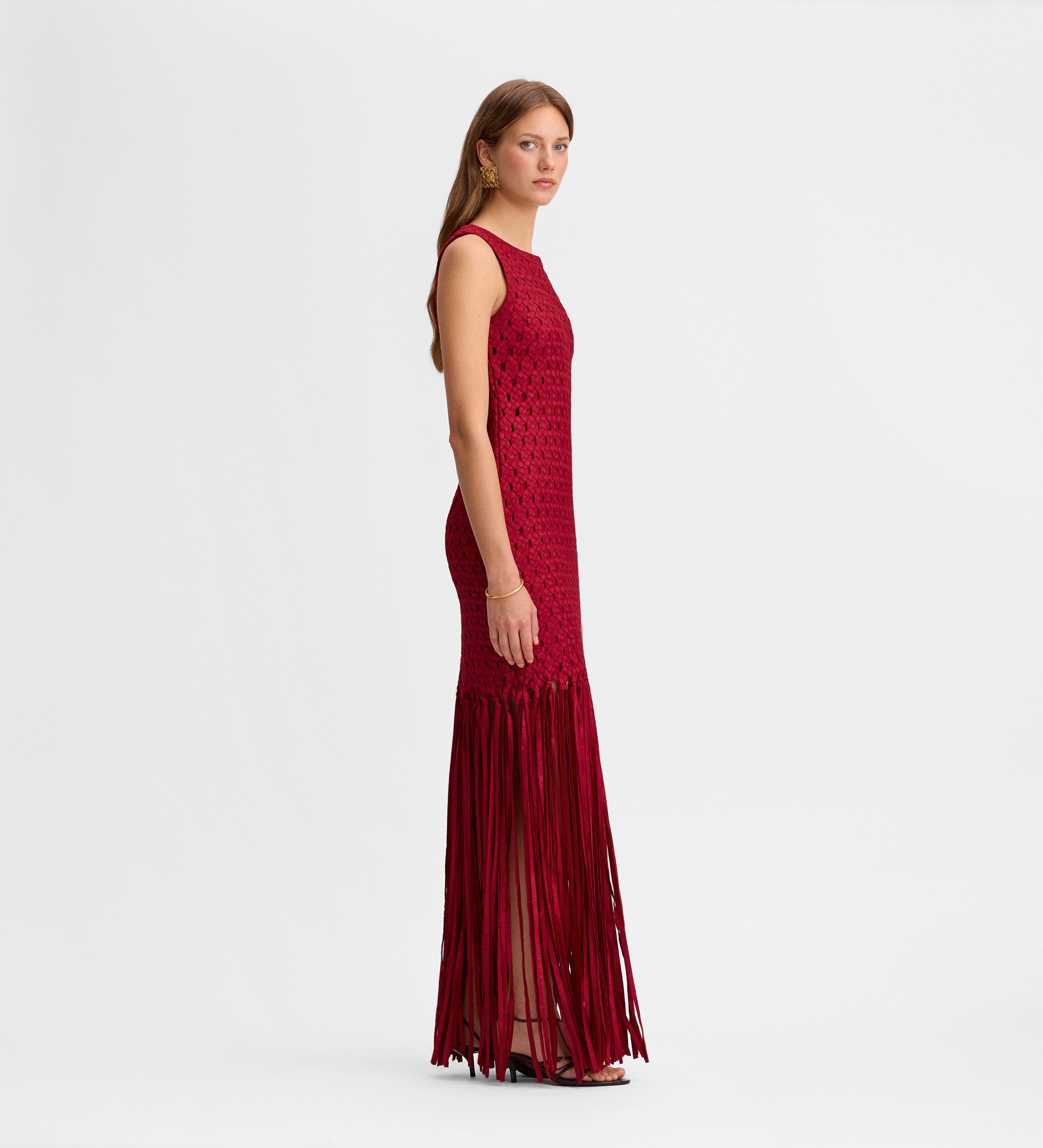 Taffeta dress with fringes