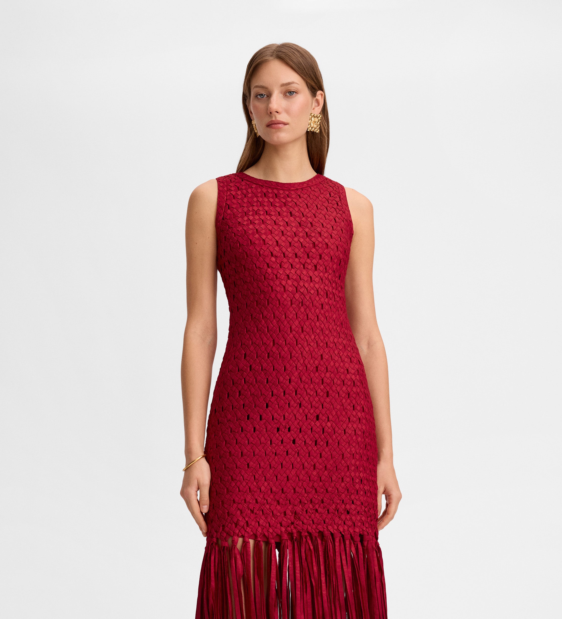 Taffeta dress with fringes