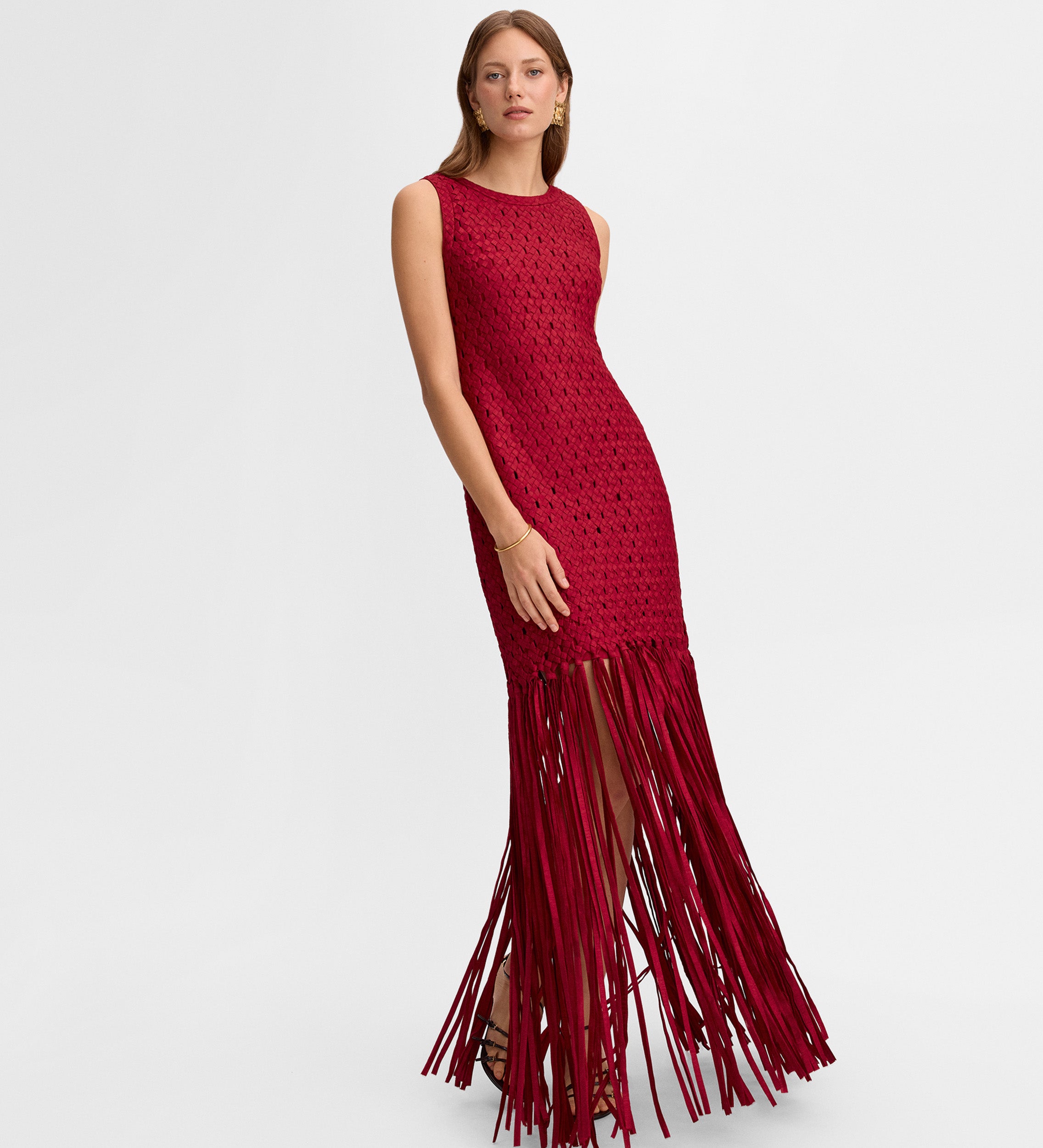 Taffeta dress with fringes